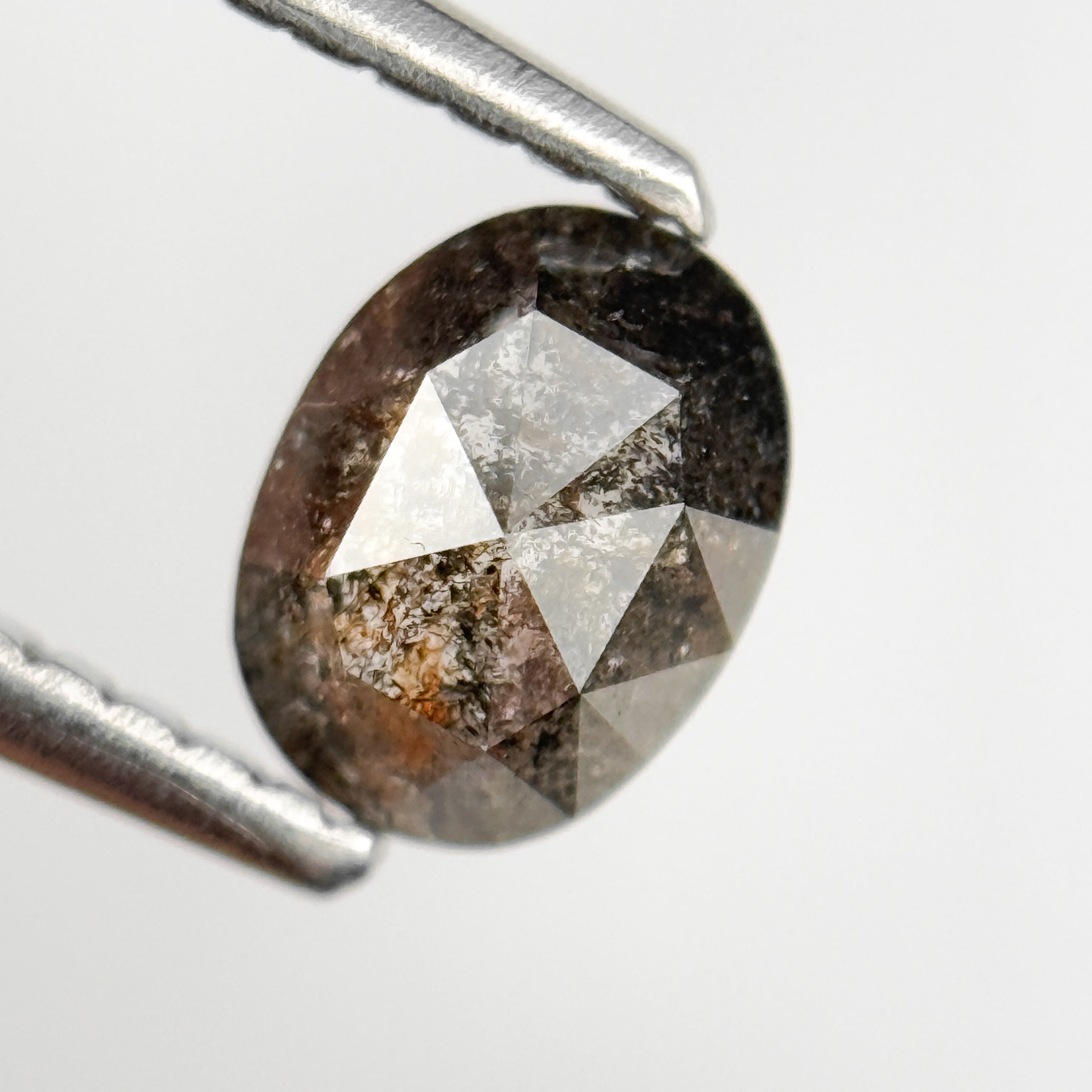 0.70 Ct Oval Rose Cut Grey Natural Salt and Pepper Diamond