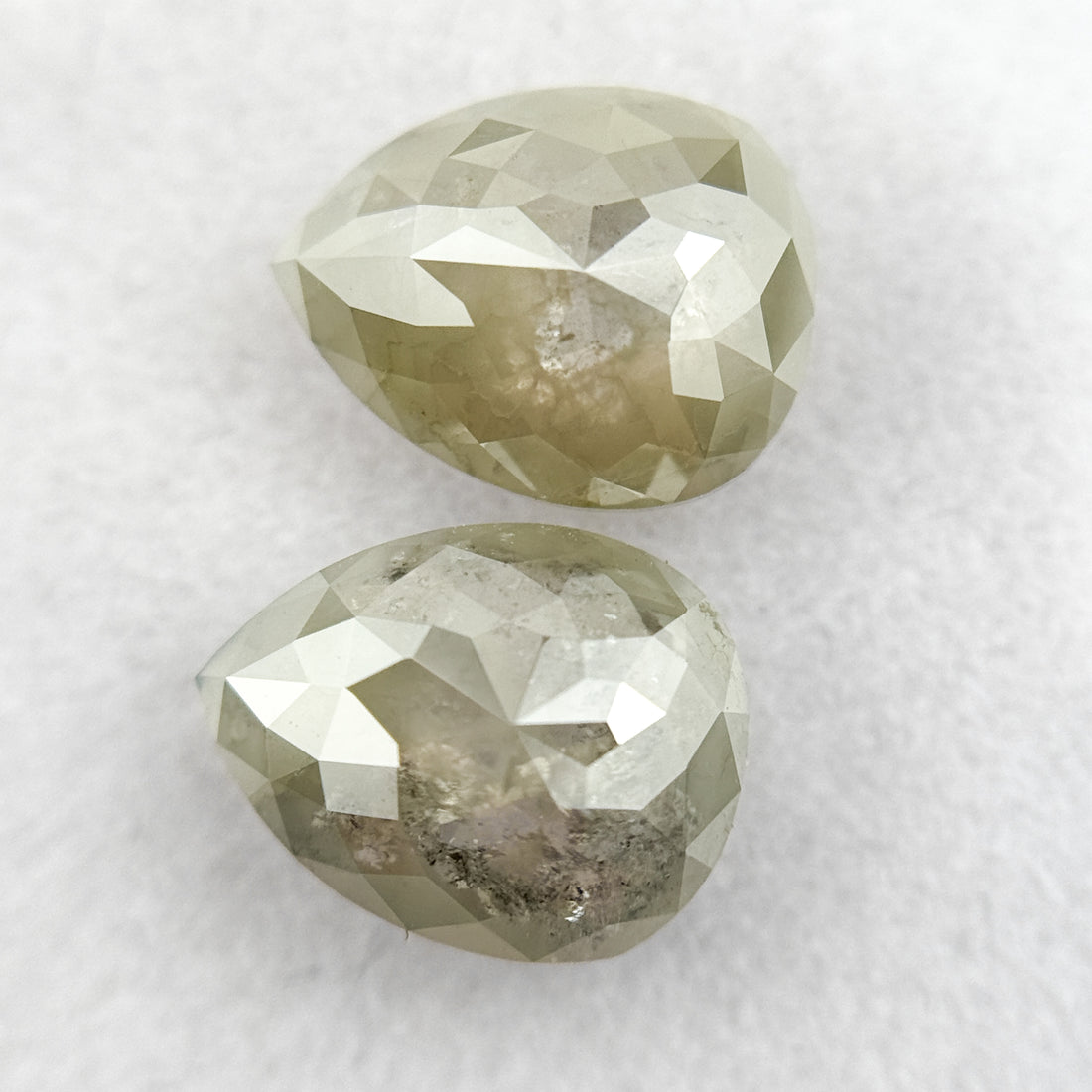 2.60 Ct Pear Rose Cut Greenish Grey Natural Fancy Diamond Pair