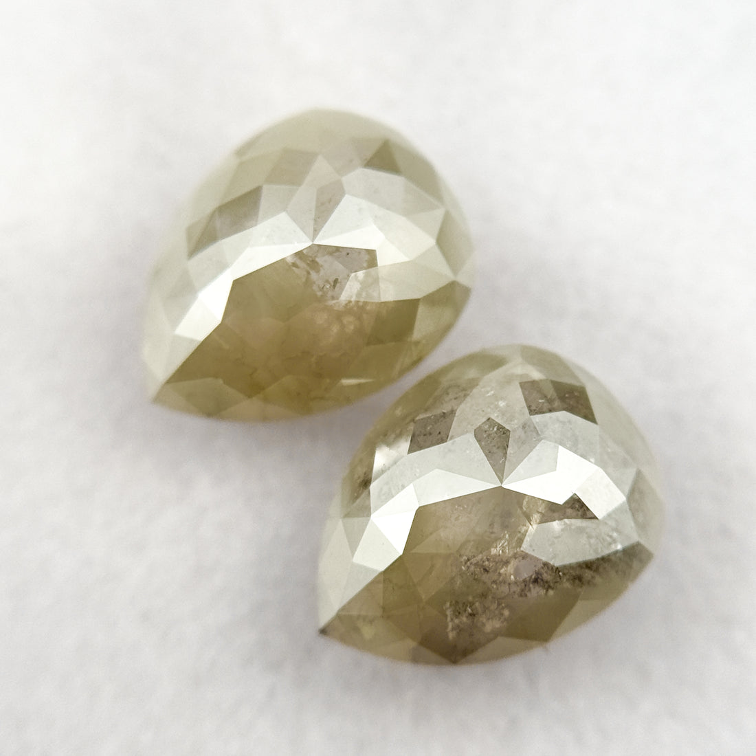 2.60 Ct Pear Rose Cut Greenish Grey Natural Fancy Diamond Pair