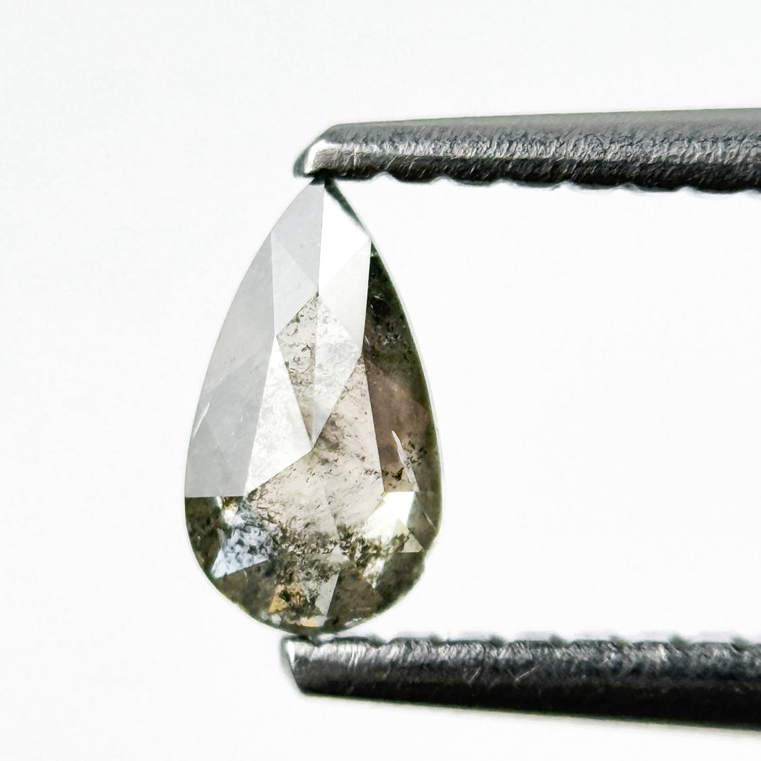 0.28 Ct Pear Rose Cut Grey Natural Salt and Pepper Diamond