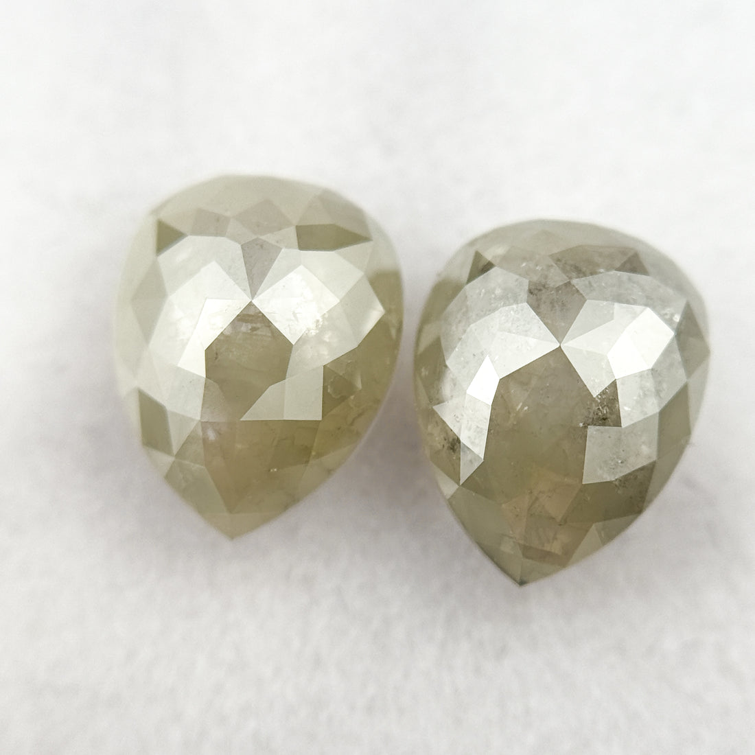 2.60 Ct Pear Rose Cut Greenish Grey Natural Fancy Diamond Pair