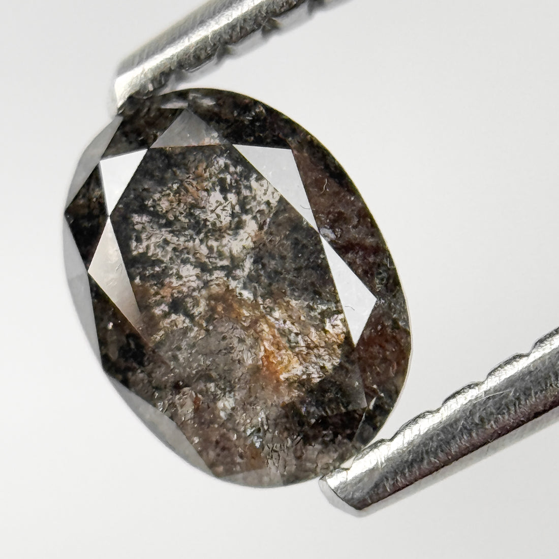 0.70 Ct Oval Rose Cut Grey Natural Salt and Pepper Diamond