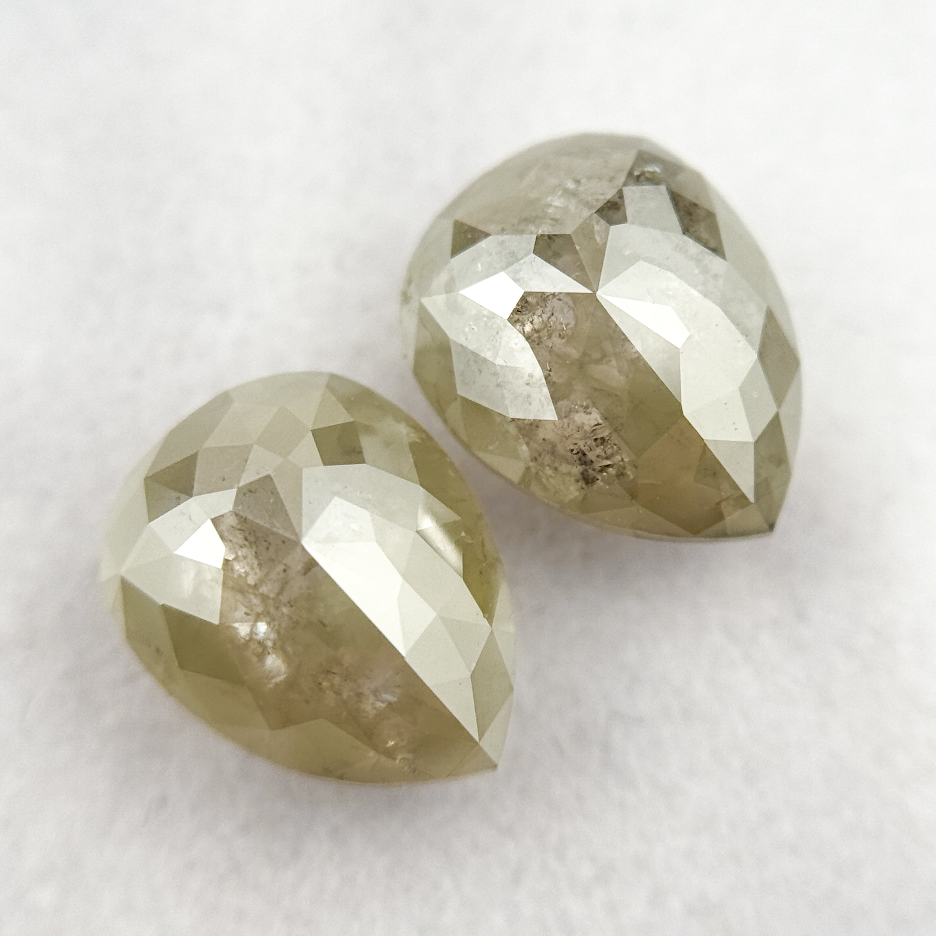 2.60 Ct Pear Rose Cut Greenish Grey Natural Fancy Diamond Pair