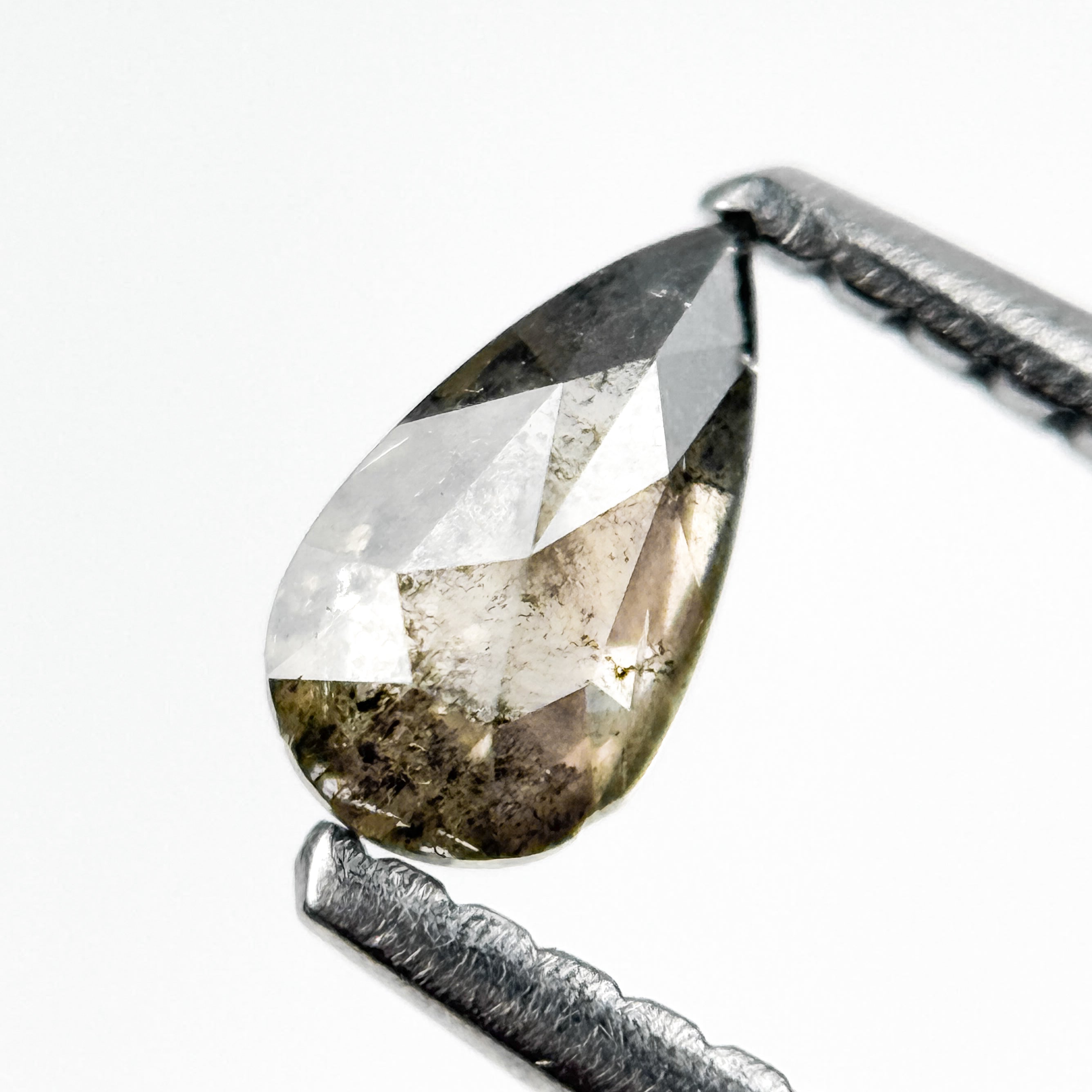 0.28 Ct Pear Rose Cut Grey Natural Salt and Pepper Diamond
