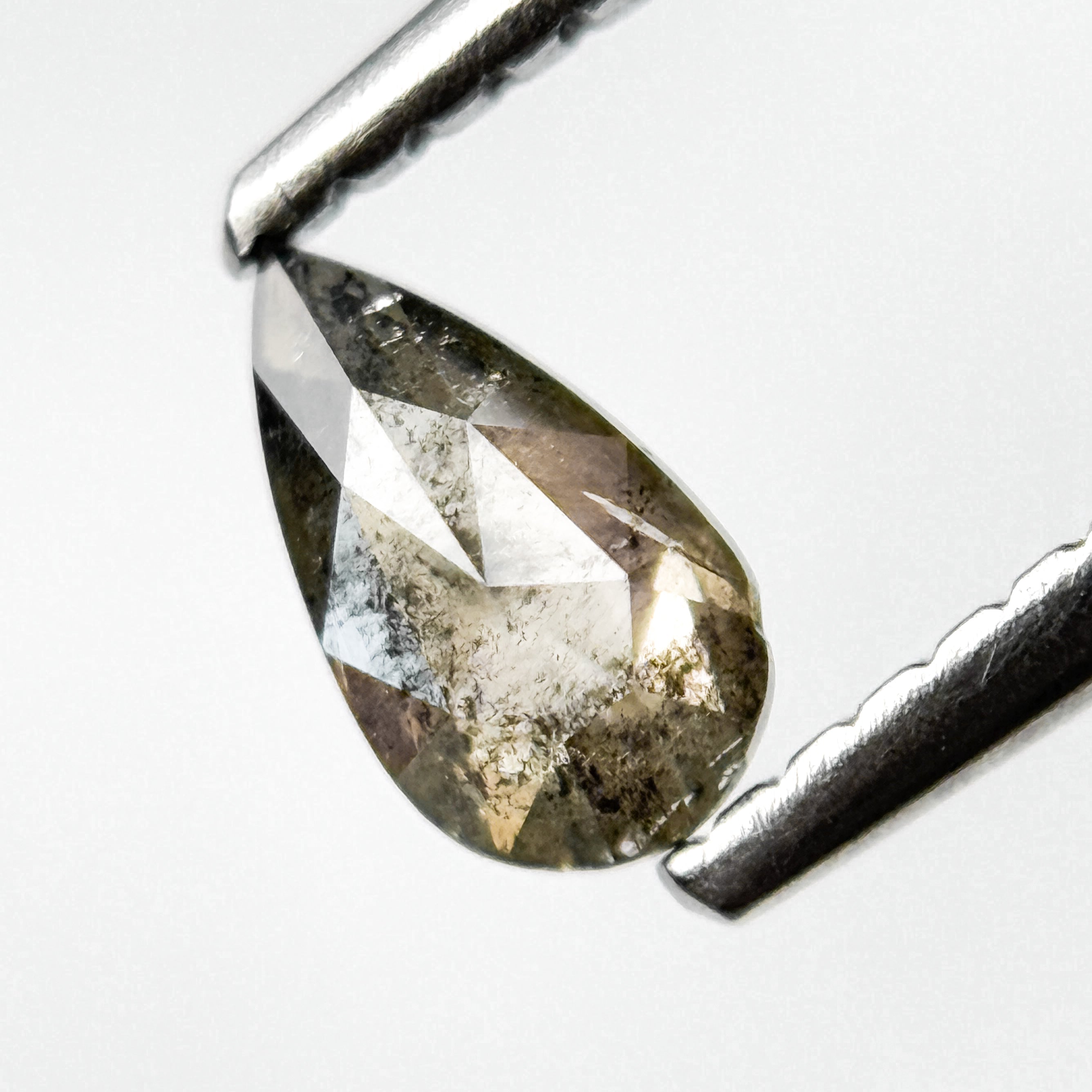 0.28 Ct Pear Rose Cut Grey Natural Salt and Pepper Diamond