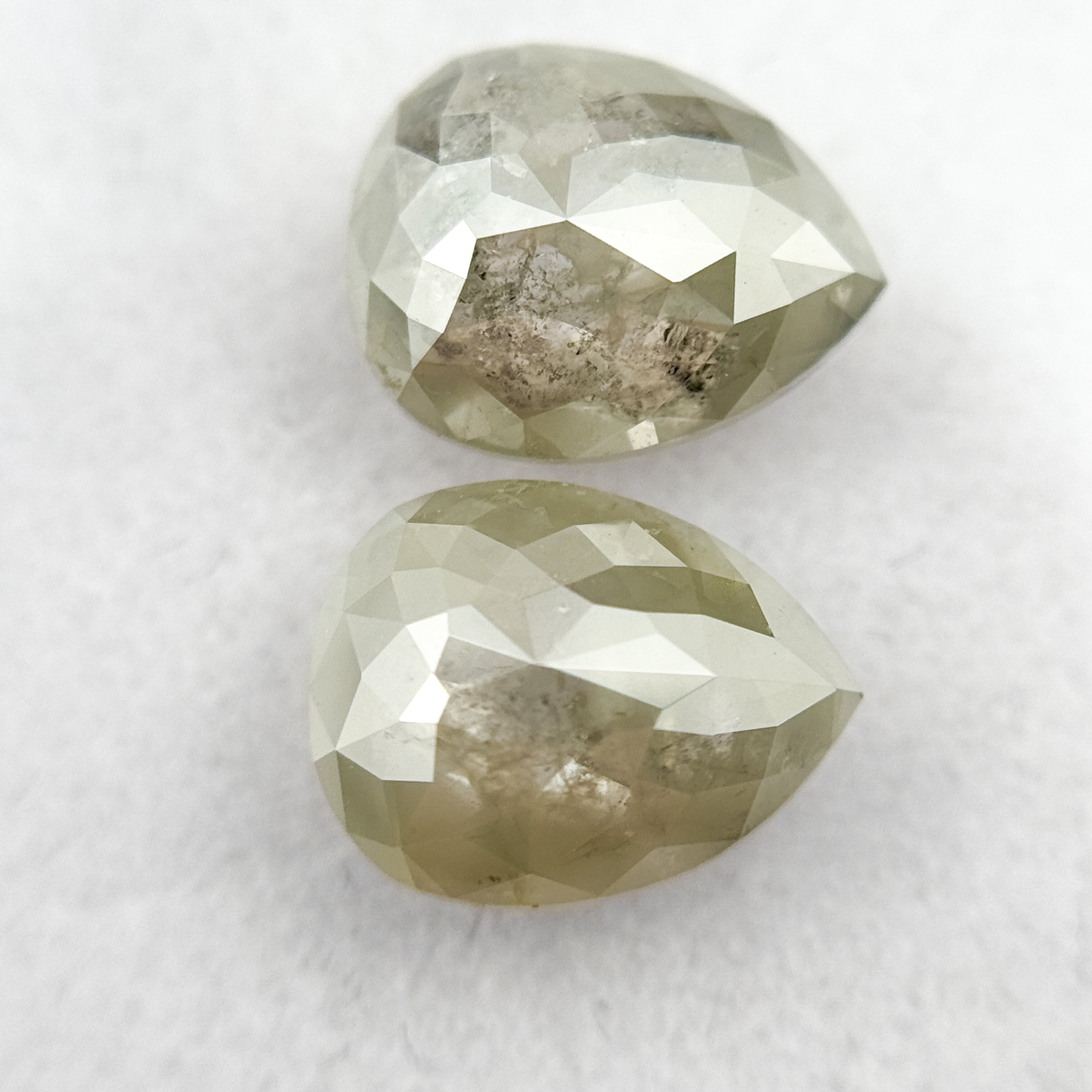 2.60 Ct Pear Rose Cut Greenish Grey Natural Fancy Diamond Pair