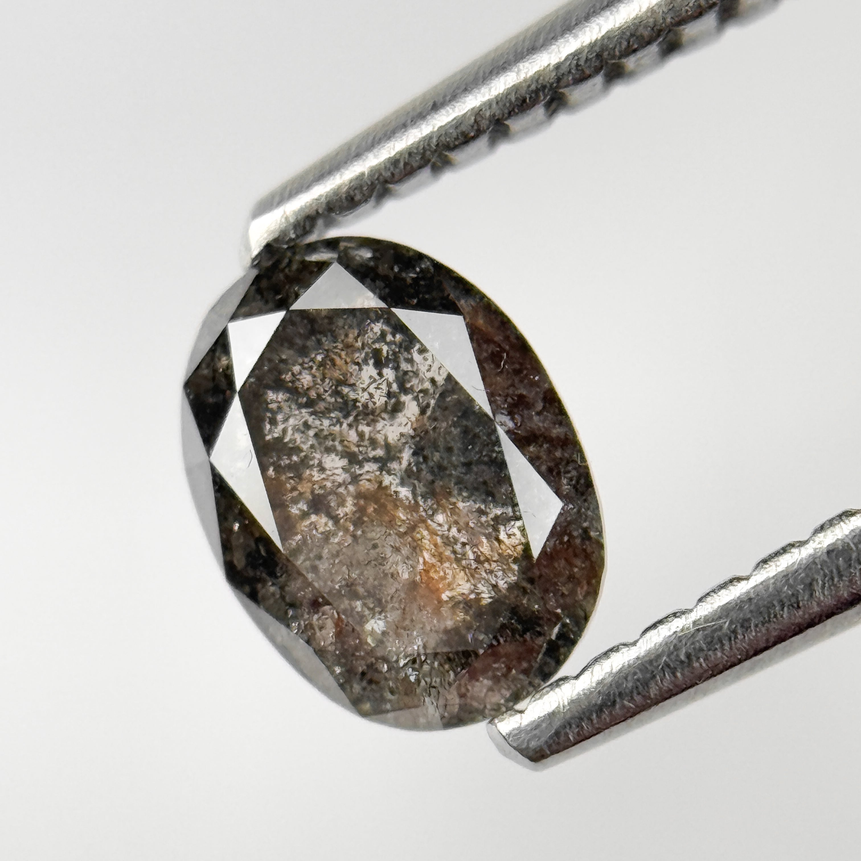 0.70 Ct Oval Rose Cut Grey Natural Salt and Pepper Diamond