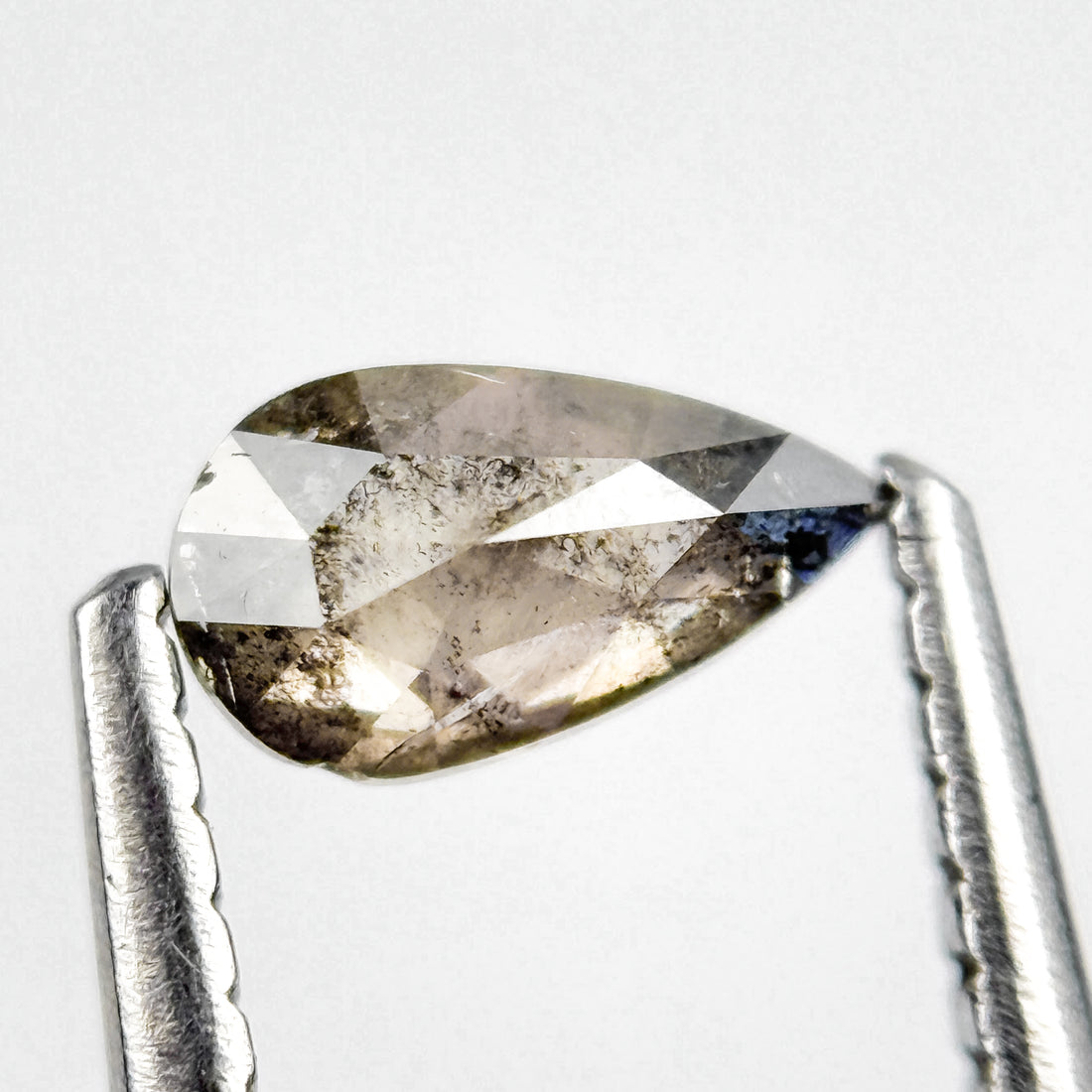 0.28 Ct Pear Rose Cut Grey Natural Salt and Pepper Diamond