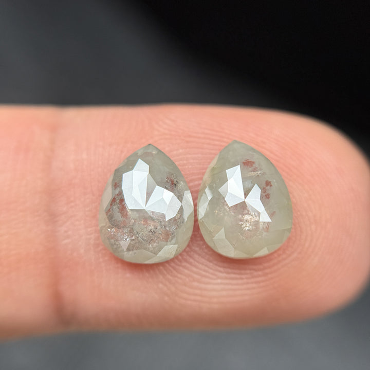 2.60 Ct Pear Rose Cut Greenish Grey Natural Fancy Diamond Pair