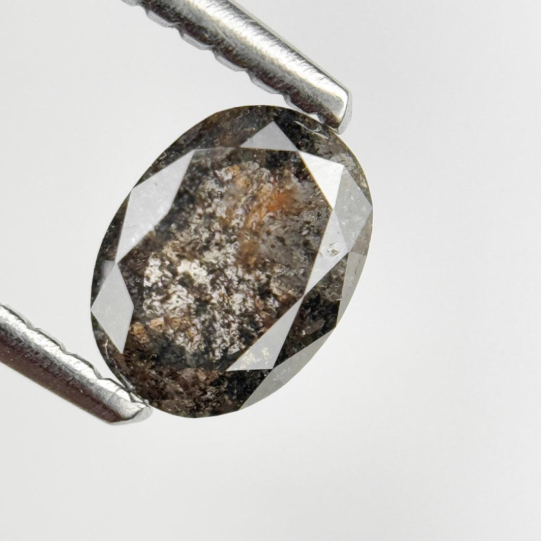 0.70 Ct Oval Rose Cut Grey Natural Salt and Pepper Diamond