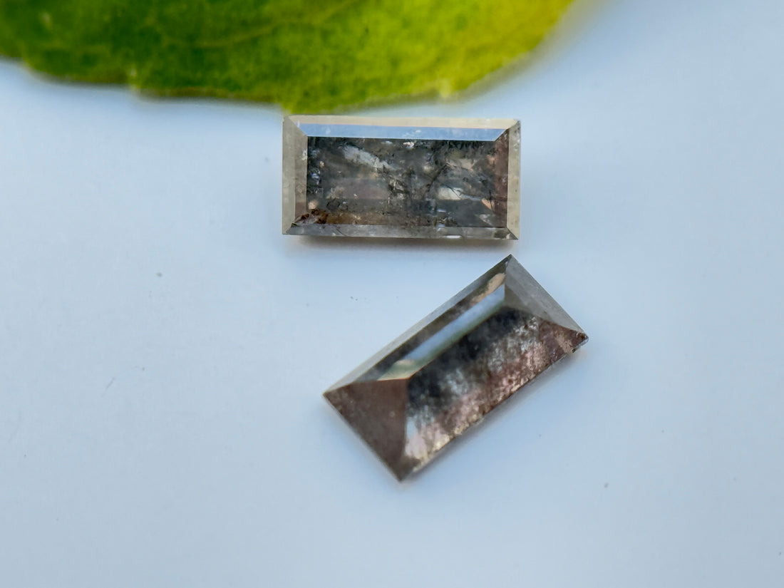0.43 Ct Baguette Rose Cut Grey Natural Salt and Pepper Diamond