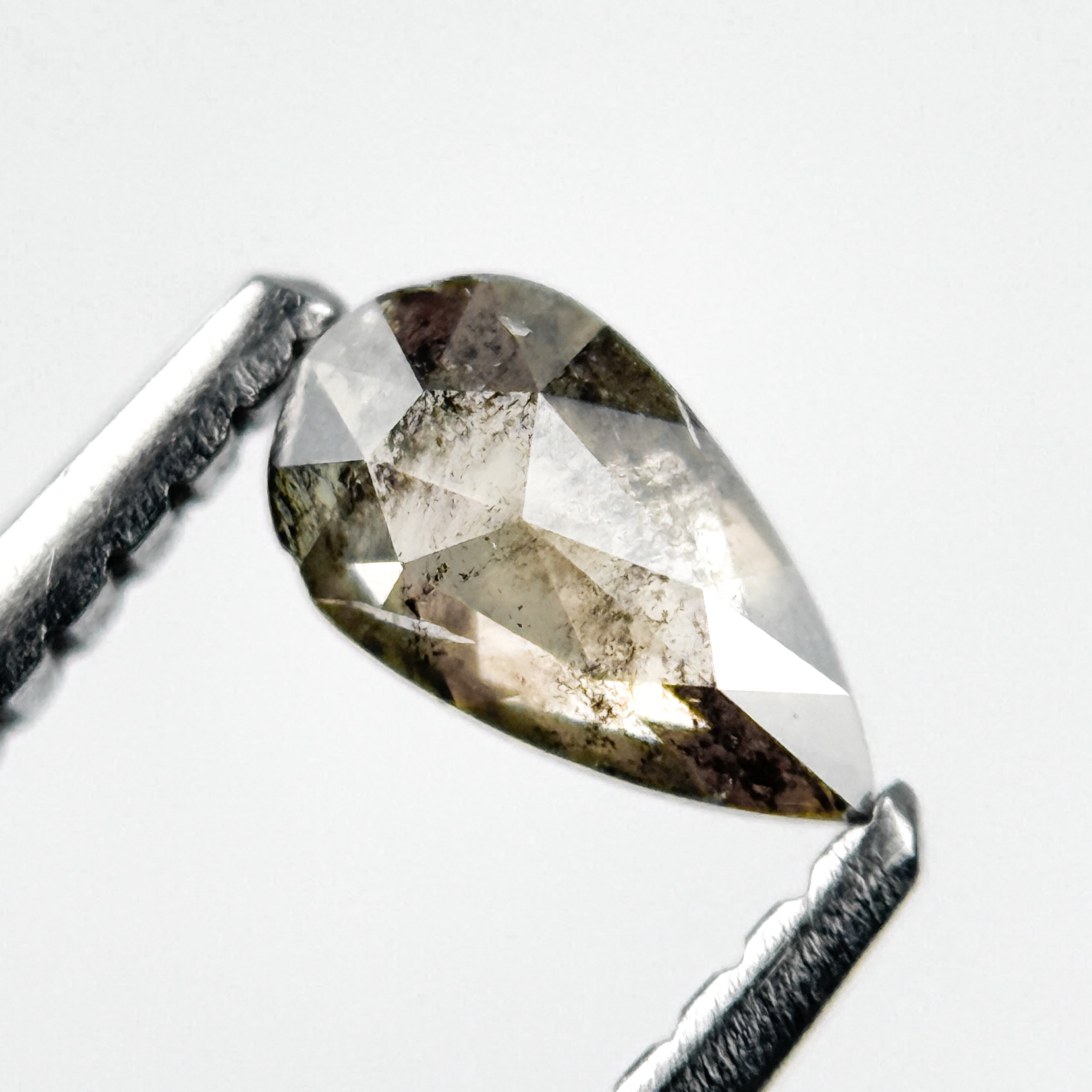 0.28 Ct Pear Rose Cut Grey Natural Salt and Pepper Diamond