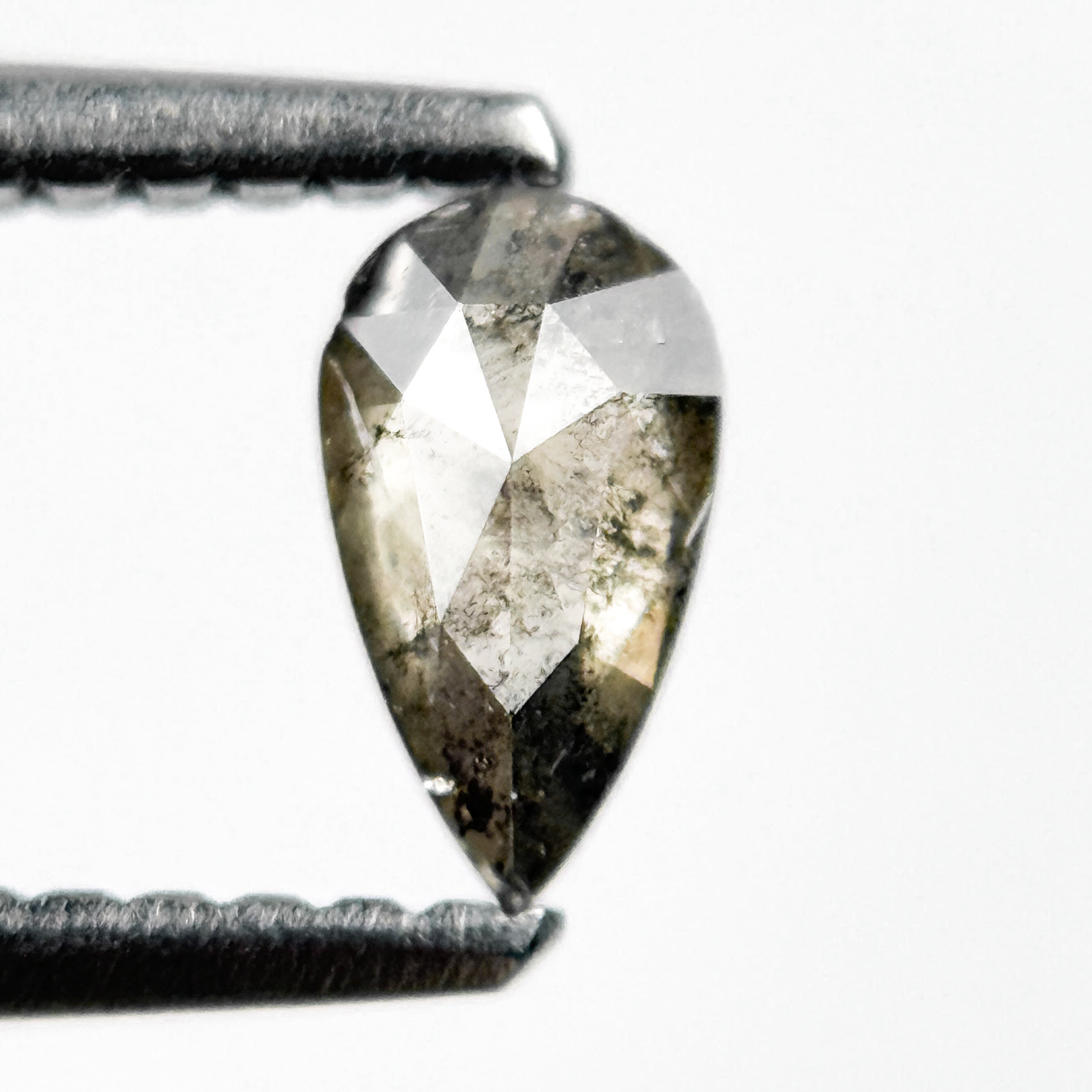 0.28 Ct Pear Rose Cut Grey Natural Salt and Pepper Diamond