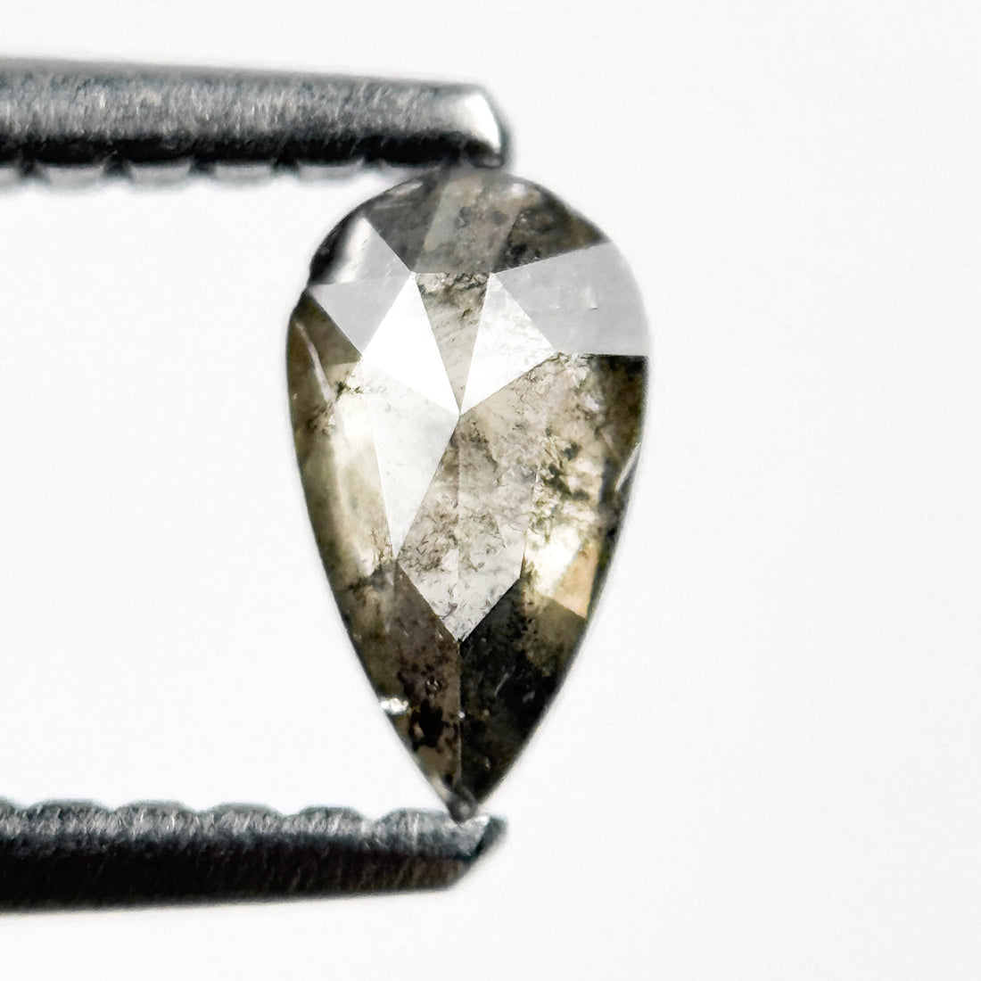0.28 Ct Pear Rose Cut Grey Natural Salt and Pepper Diamond
