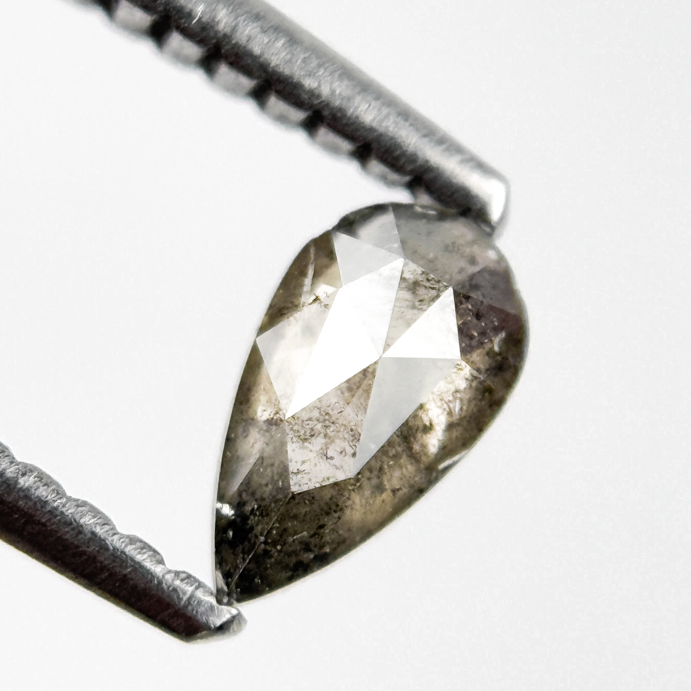 0.28 Ct Pear Rose Cut Grey Natural Salt and Pepper Diamond