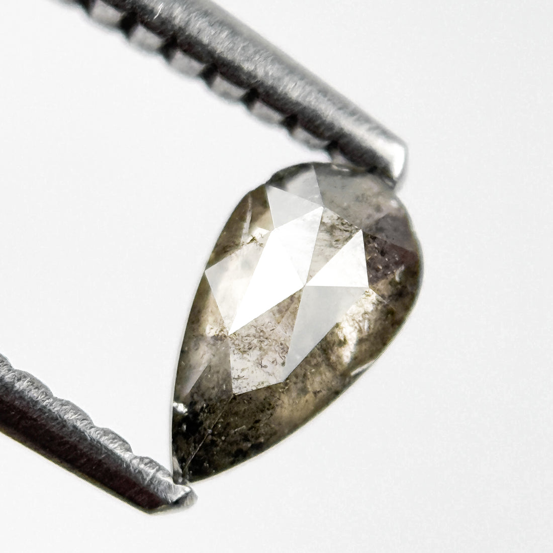 0.28 Ct Pear Rose Cut Grey Natural Salt and Pepper Diamond