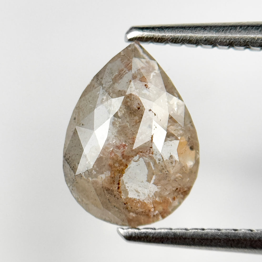 1.63 Ct Pear Rose Cut Grey Natural Salt and Pepper Diamond
