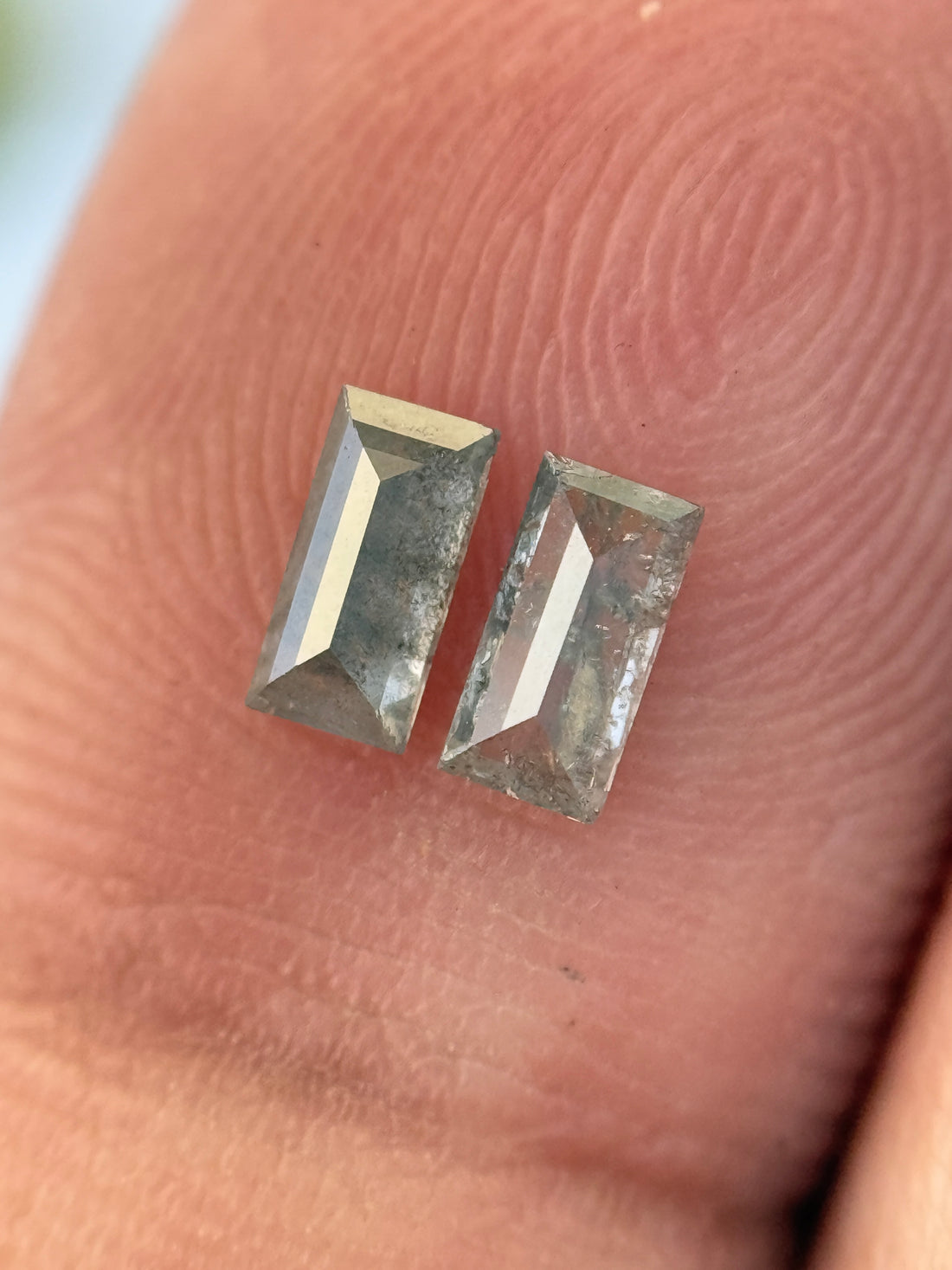 0.43 Ct Baguette Rose Cut Grey Natural Salt and Pepper Diamond