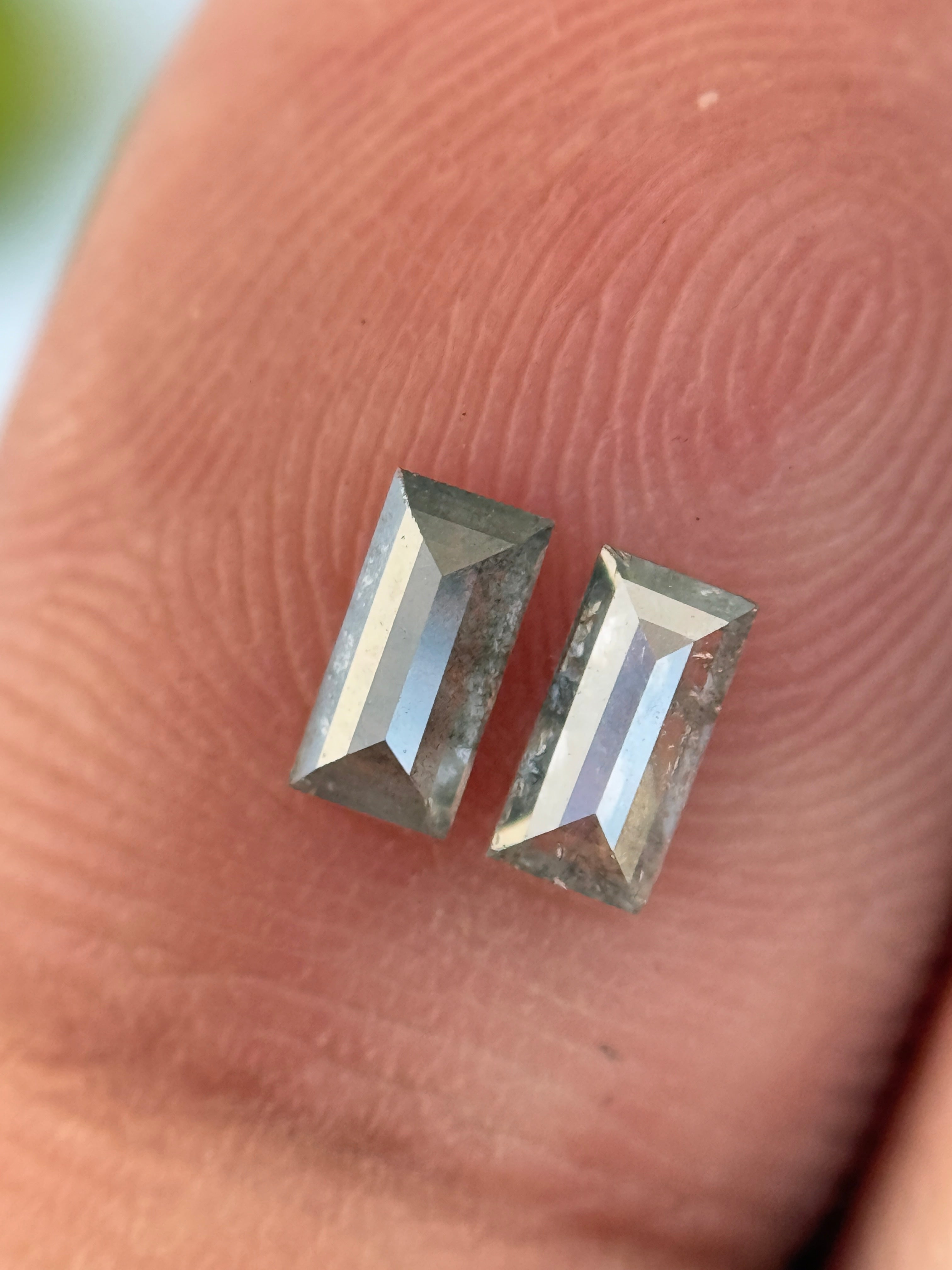 0.43 Ct Baguette Rose Cut Grey Natural Salt and Pepper Diamond