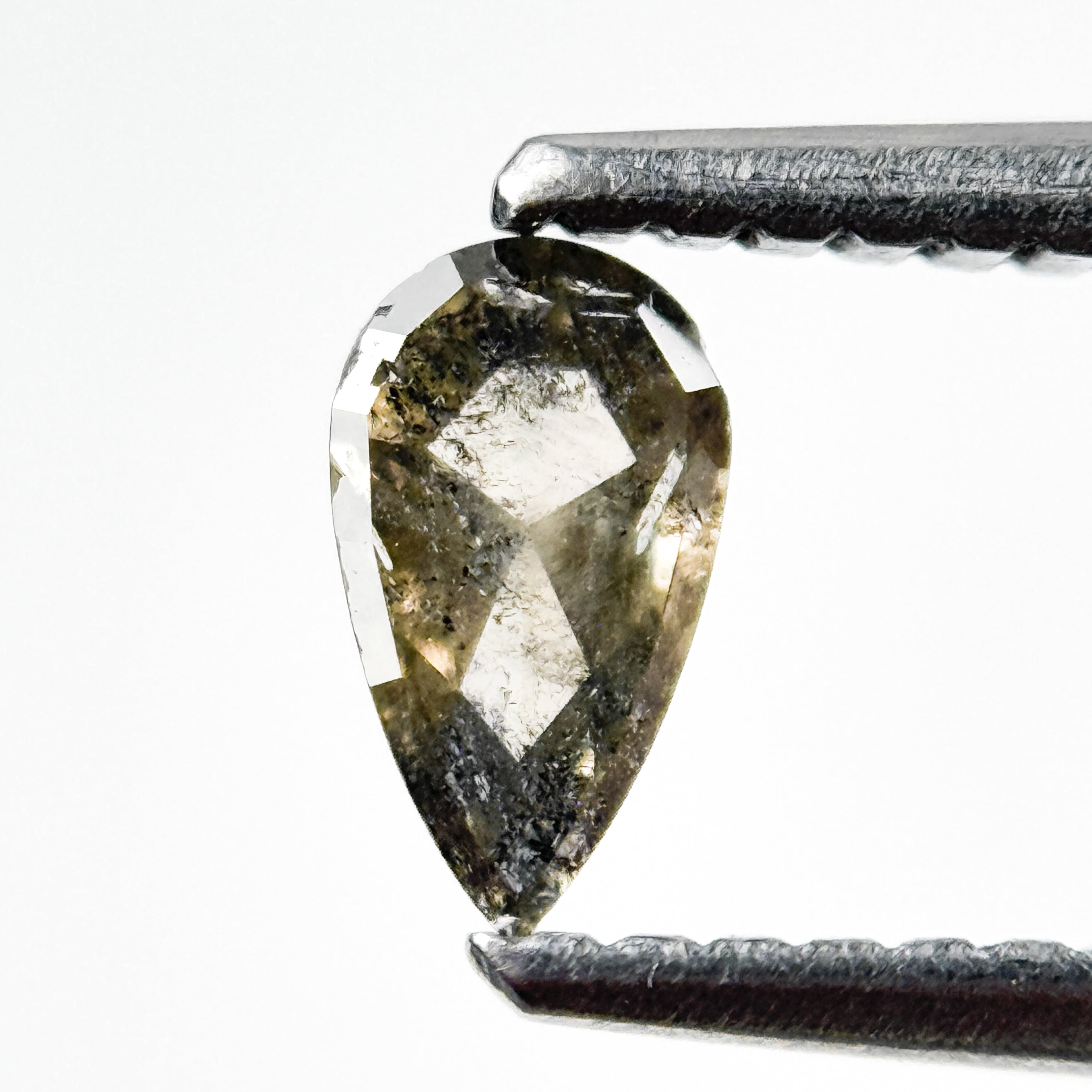 0.28 Ct Pear Rose Cut Grey Natural Salt and Pepper Diamond