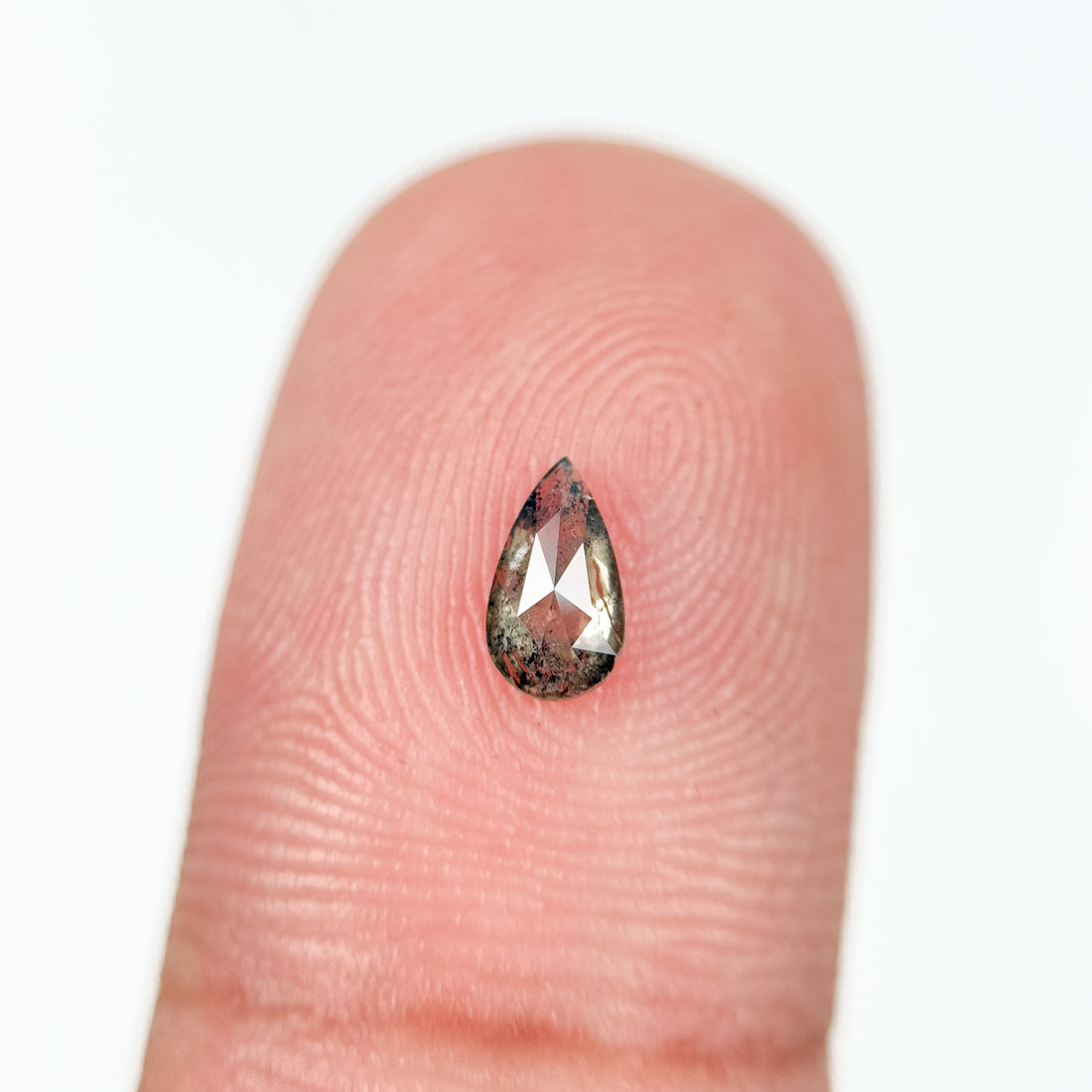 0.28 Ct Pear Rose Cut Grey Natural Salt and Pepper Diamond