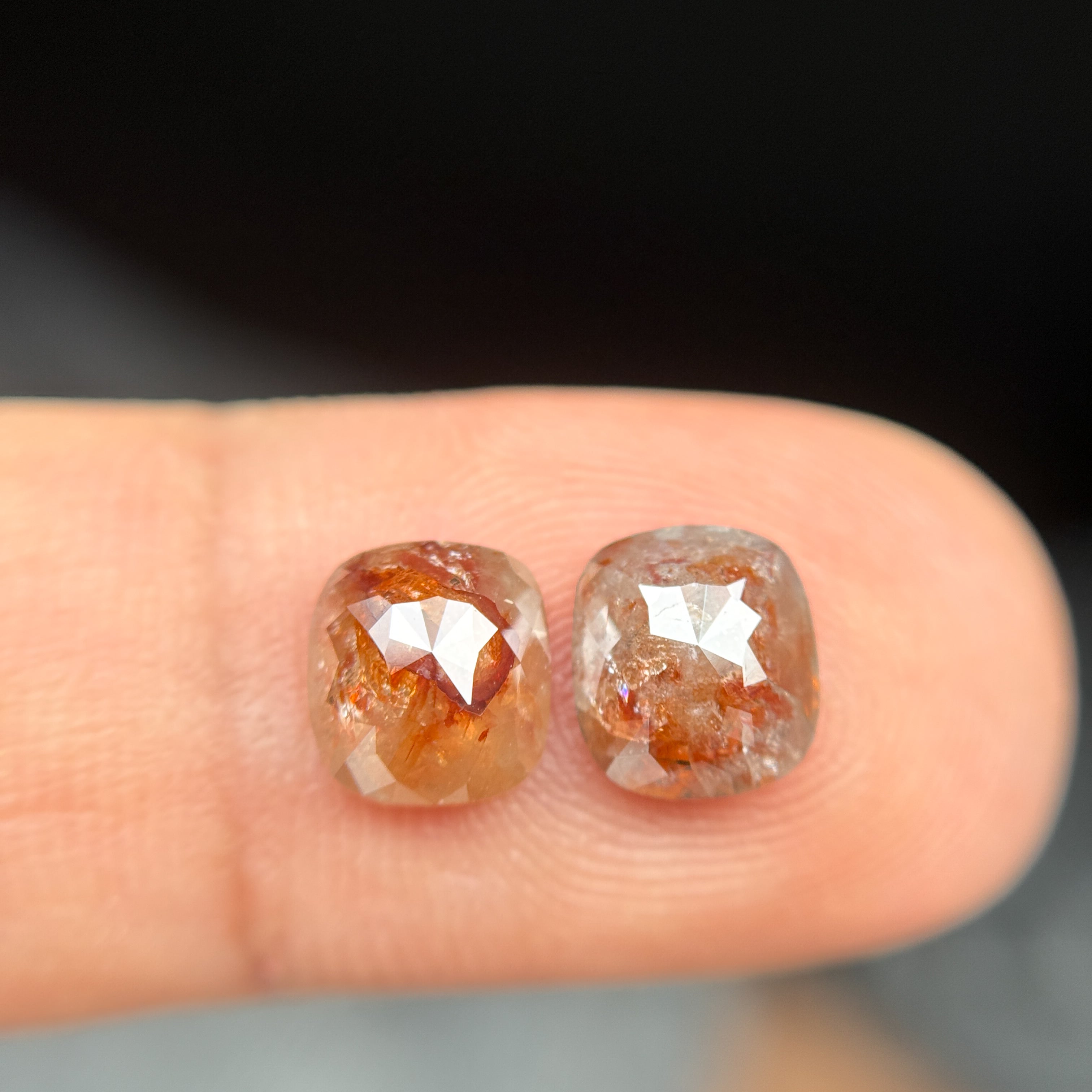 2.61 Ct Cushion Rose Cut Red Natural Galaxy Diamond Pair
