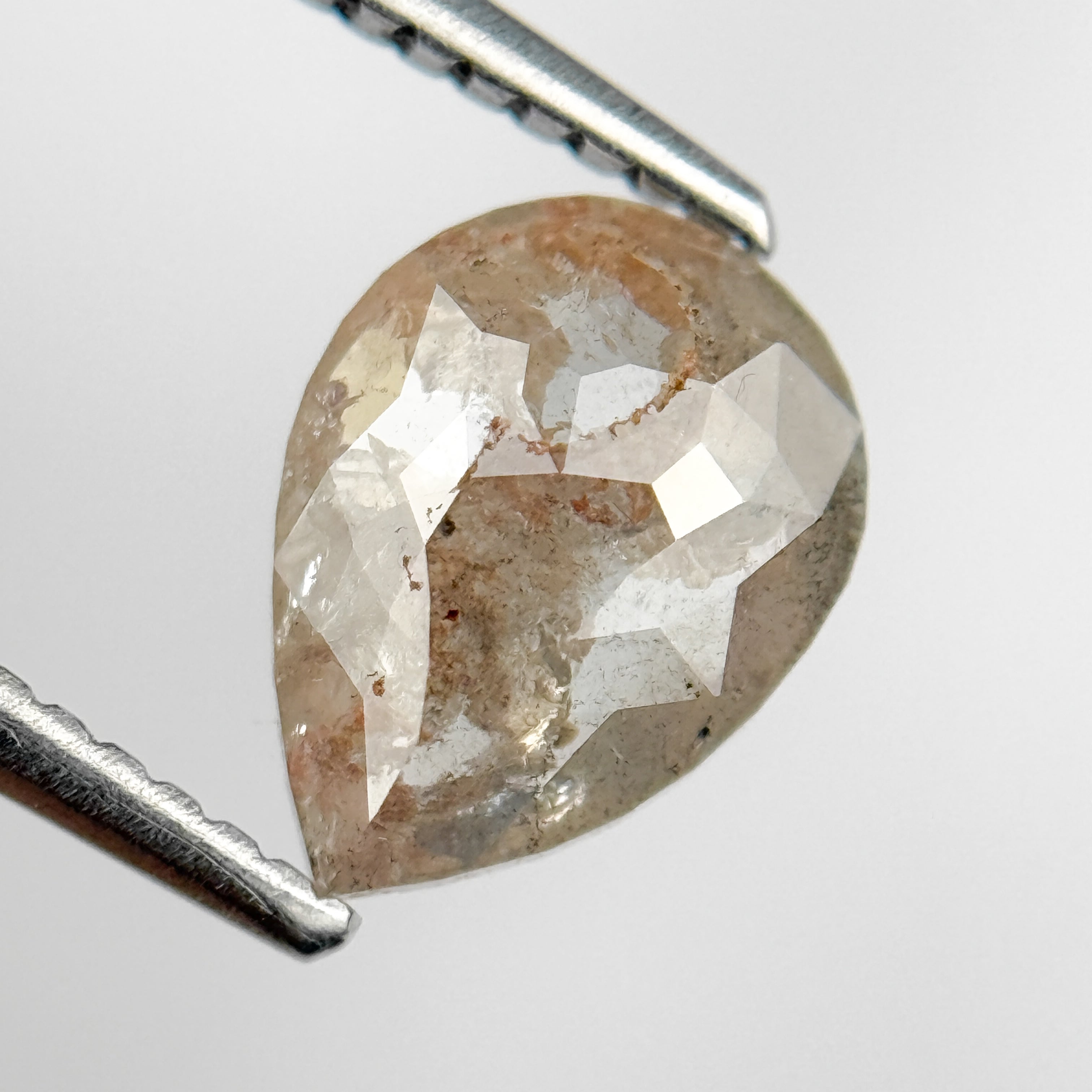 1.63 Ct Pear Rose Cut Grey Natural Salt and Pepper Diamond