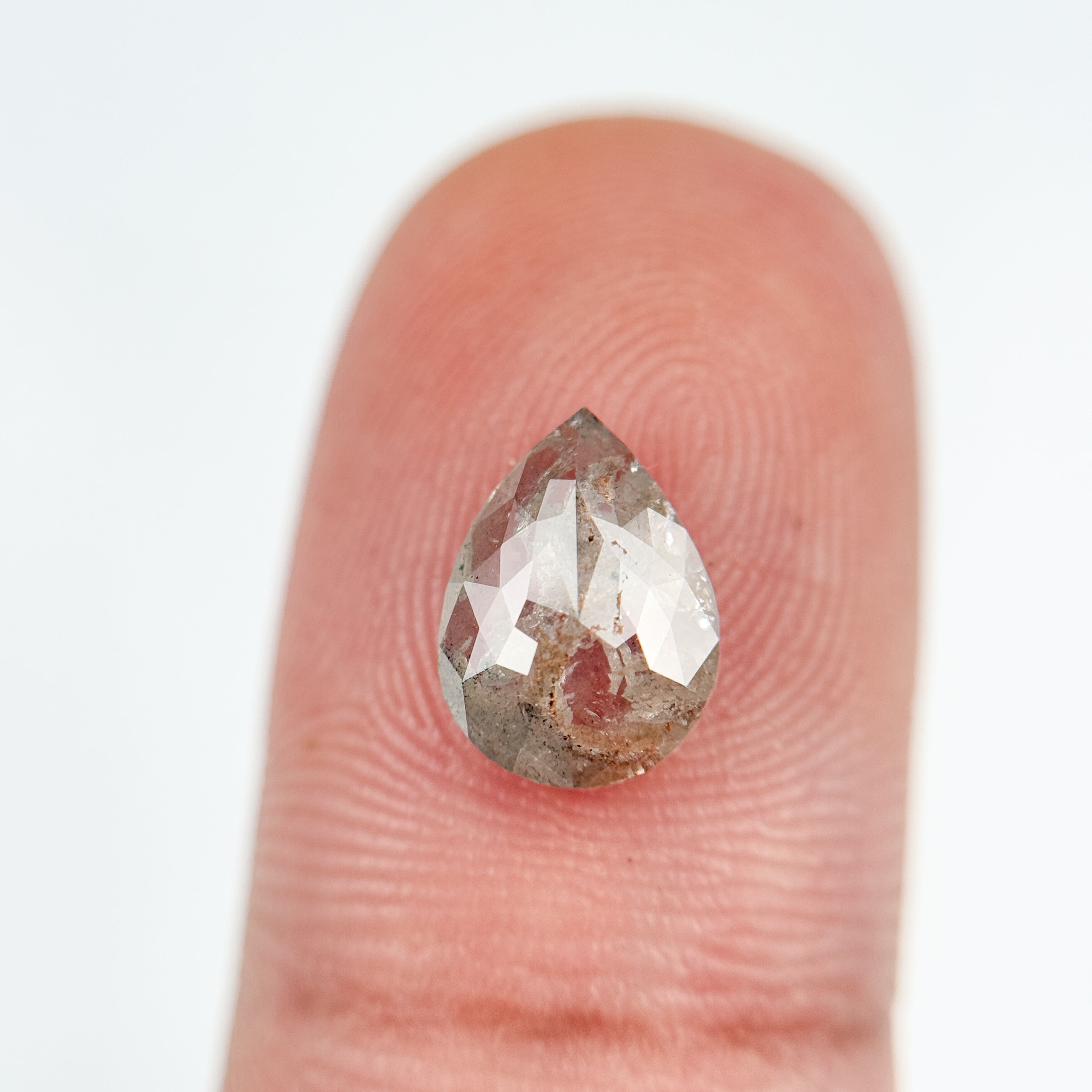 1.63 Ct Pear Rose Cut Grey Natural Salt and Pepper Diamond