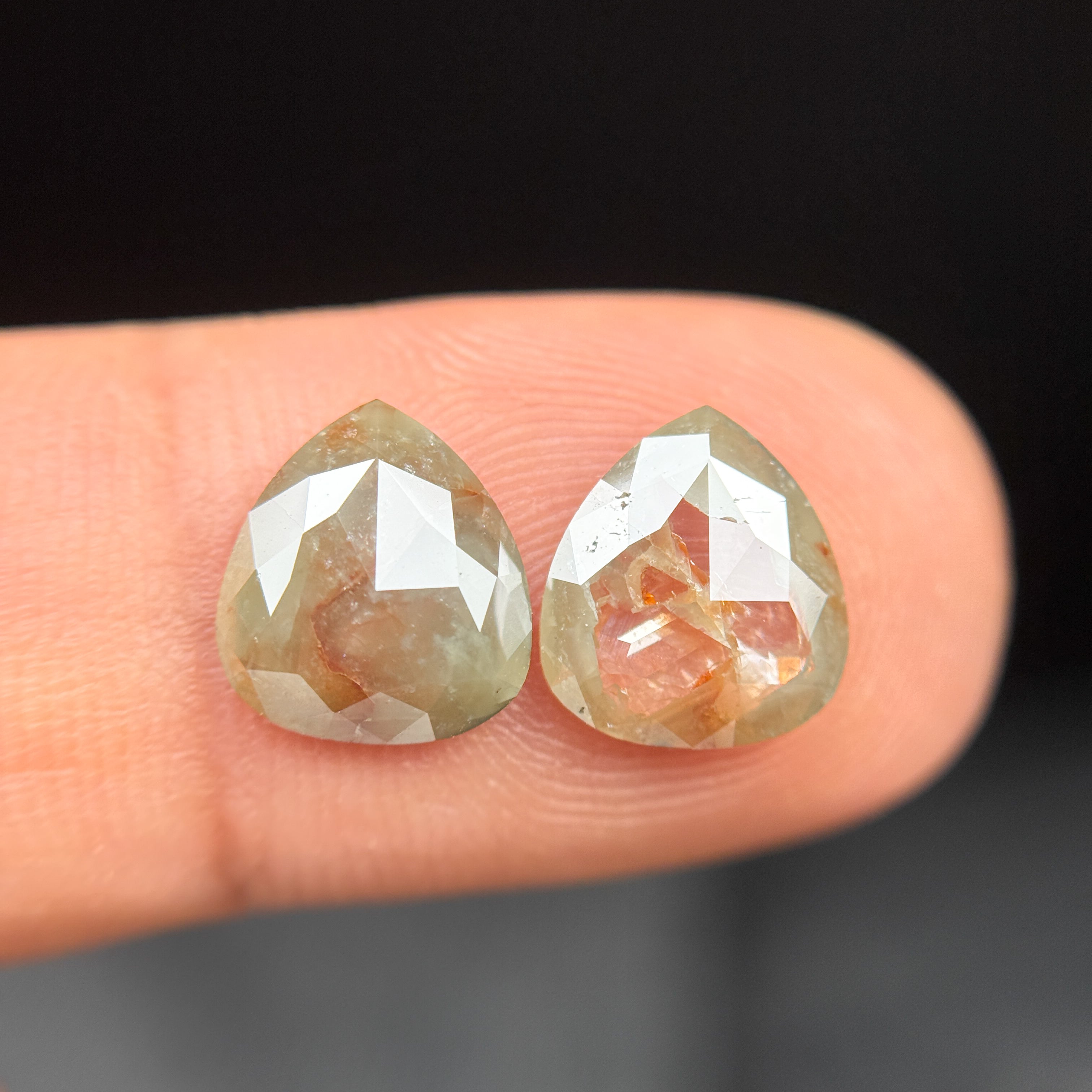 3.00 Ct Pear Rose Cut Green Natural Beautiful Diamond Pair
