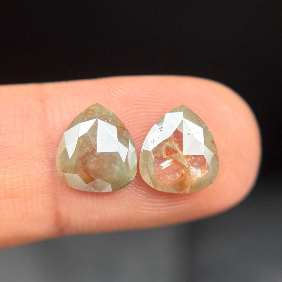 3.00 Ct Pear Rose Cut Green Natural Beautiful Diamond Pair