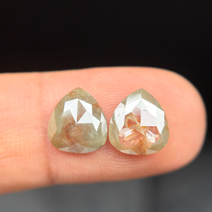 3.00 Ct Pear Rose Cut Green Natural Beautiful Diamond Pair