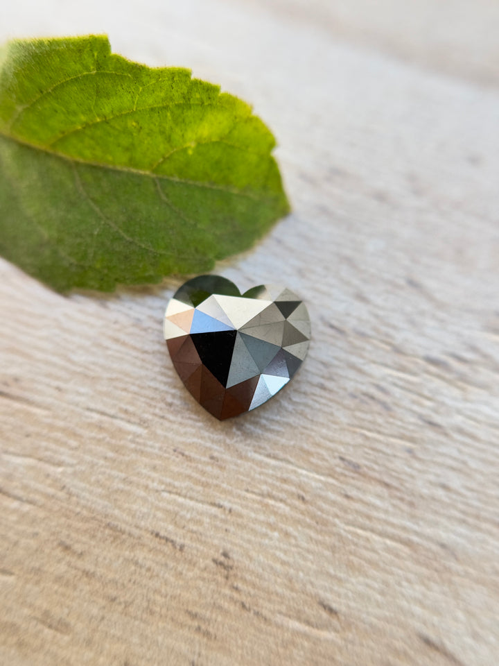 1.53 Ct Heart Rose Cut Black Natural Salt and Pepper Diamond
