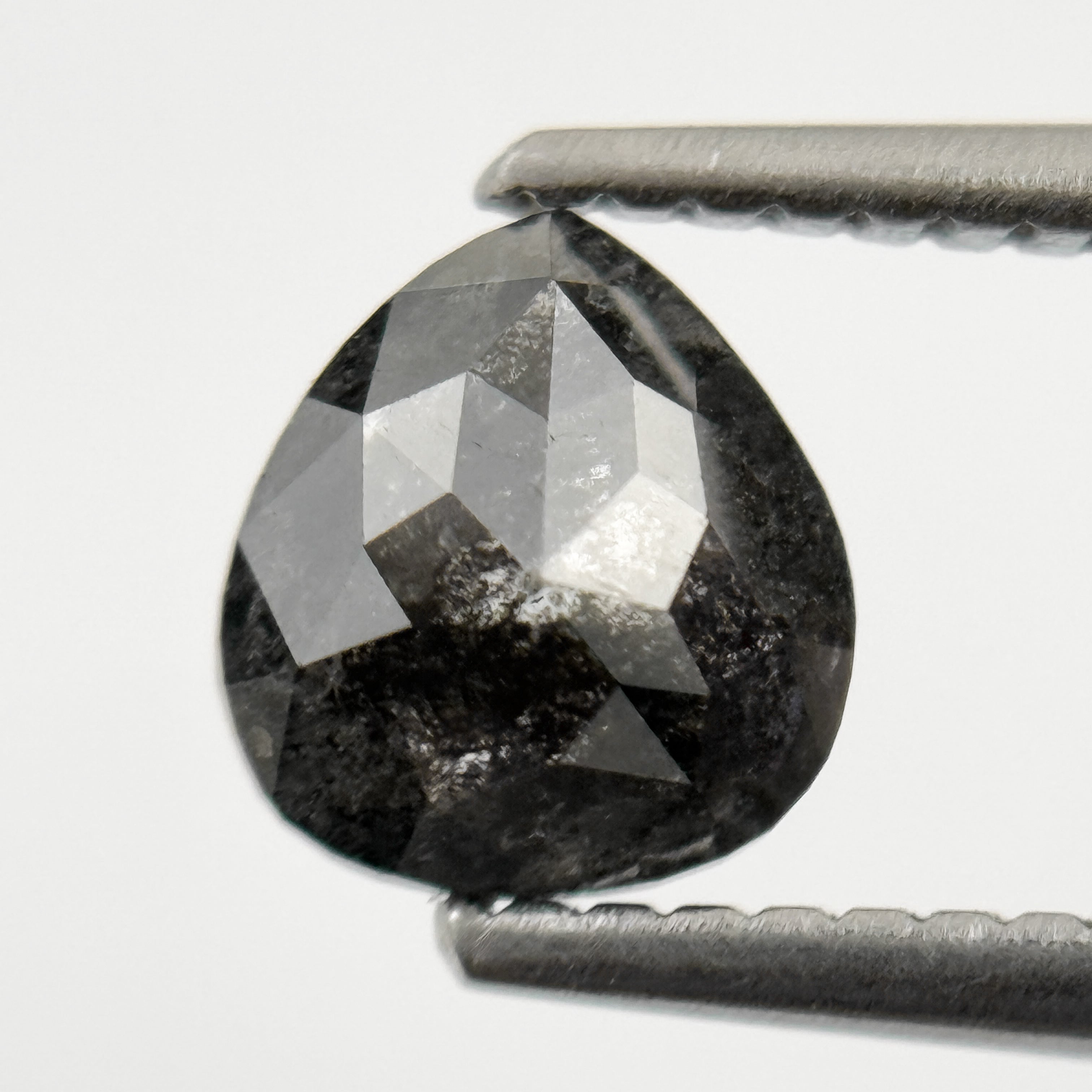 0.90 Ct Pear Rose Cut Grey Natural Minimalist Salt and Pepper Diamond