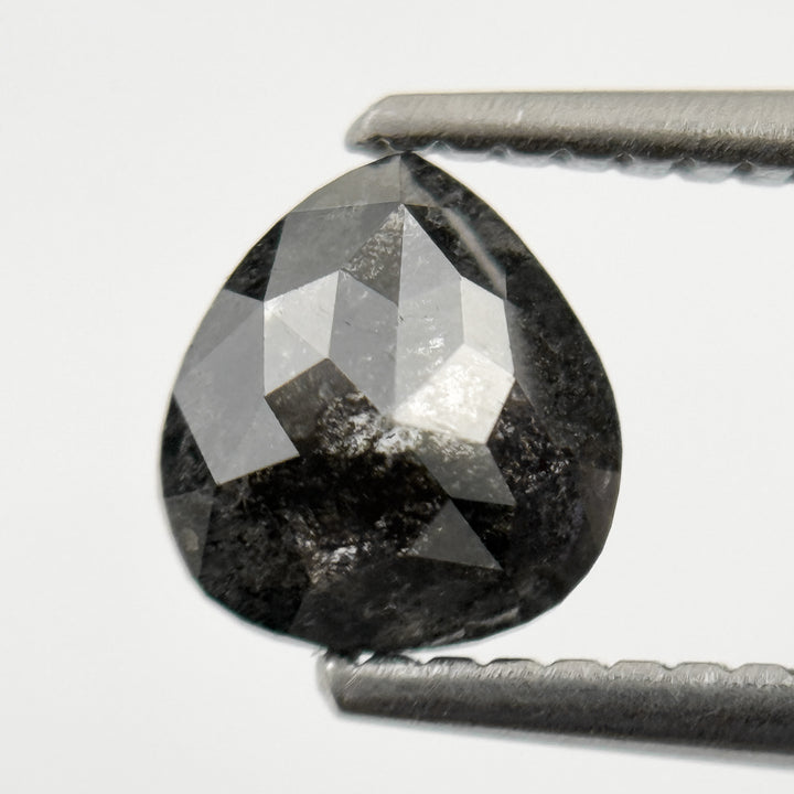 0.90 Ct Pear Rose Cut Grey Natural Minimalist Salt and Pepper Diamond