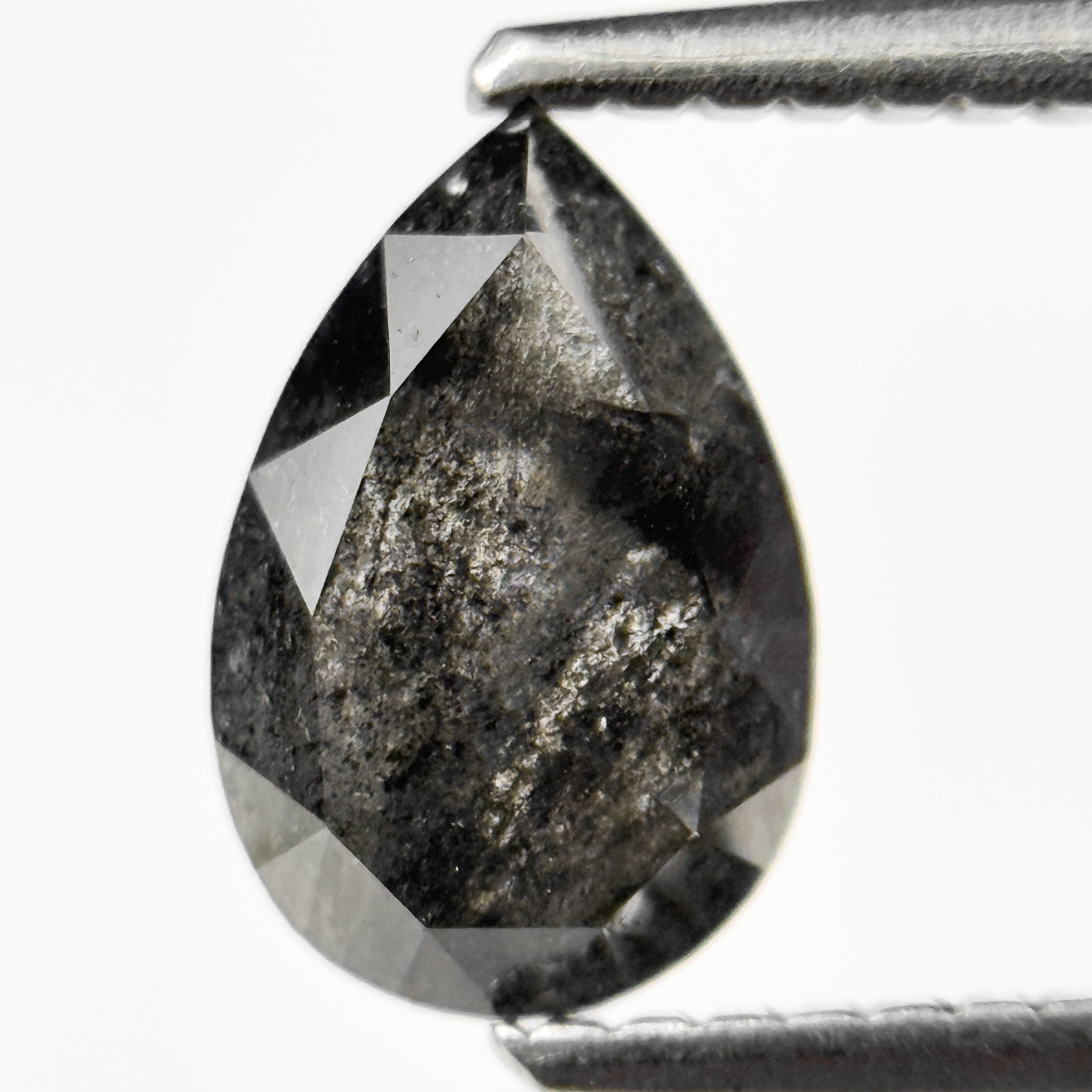 1.12 Ct Pear Rose Cut Grey Natural Salt and Pepper Diamond