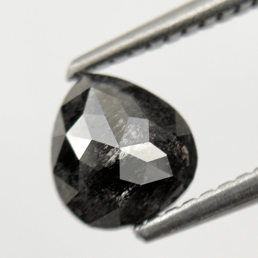 0.90 Ct Pear Rose Cut Grey Natural Minimalist Salt and Pepper Diamond
