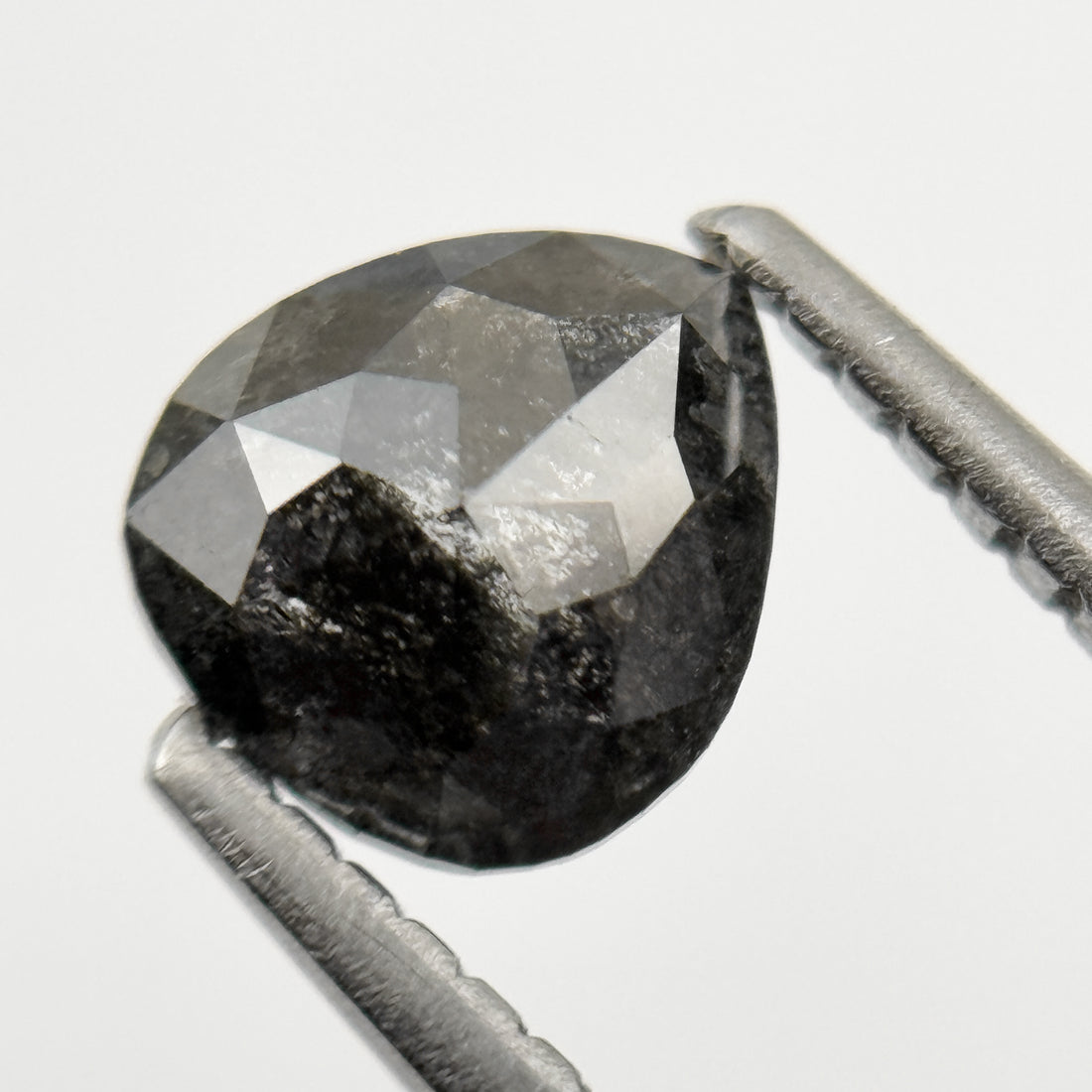 0.90 Ct Pear Rose Cut Grey Natural Minimalist Salt and Pepper Diamond