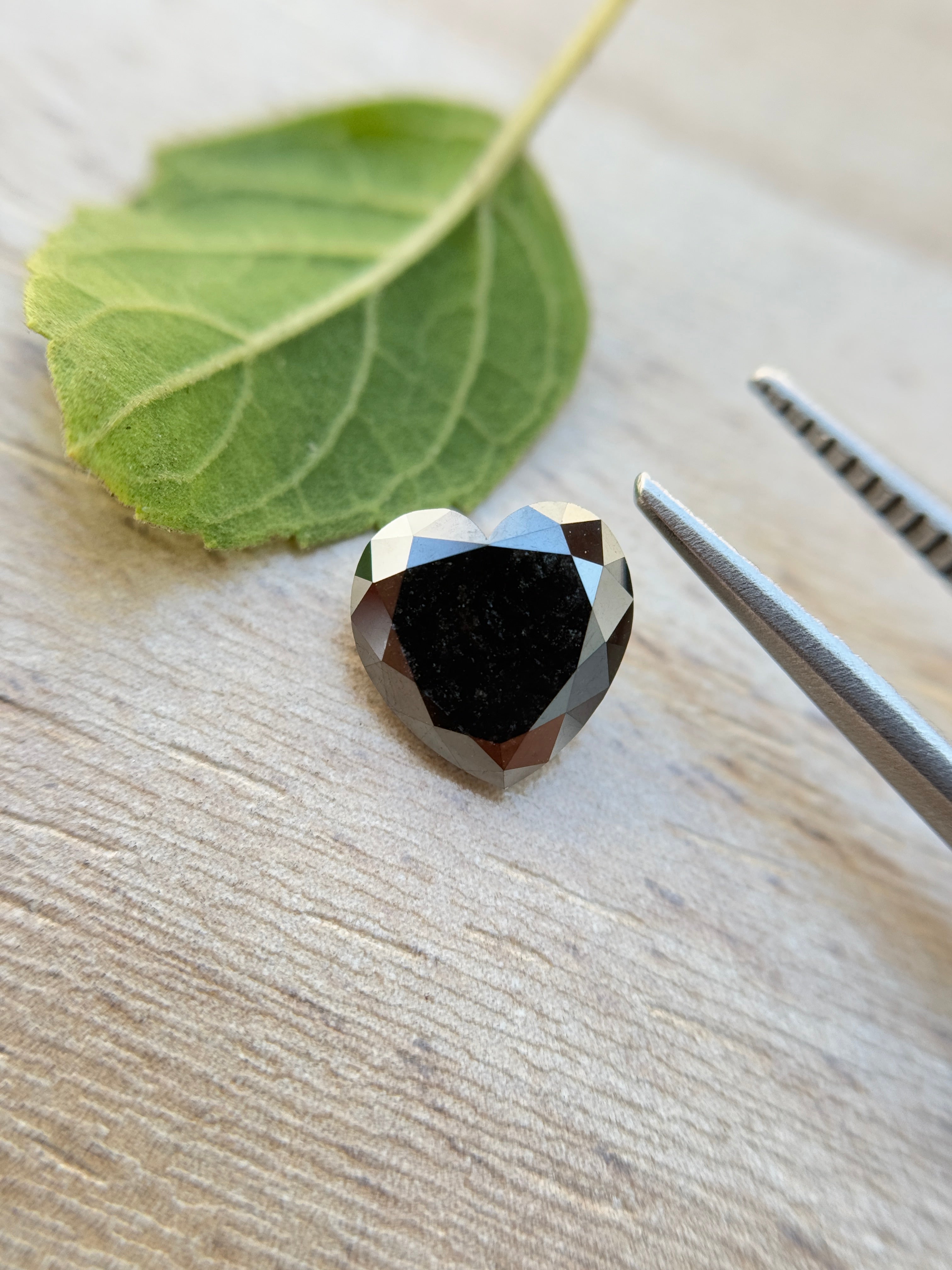 1.53 Ct Heart Rose Cut Black Natural Salt and Pepper Diamond
