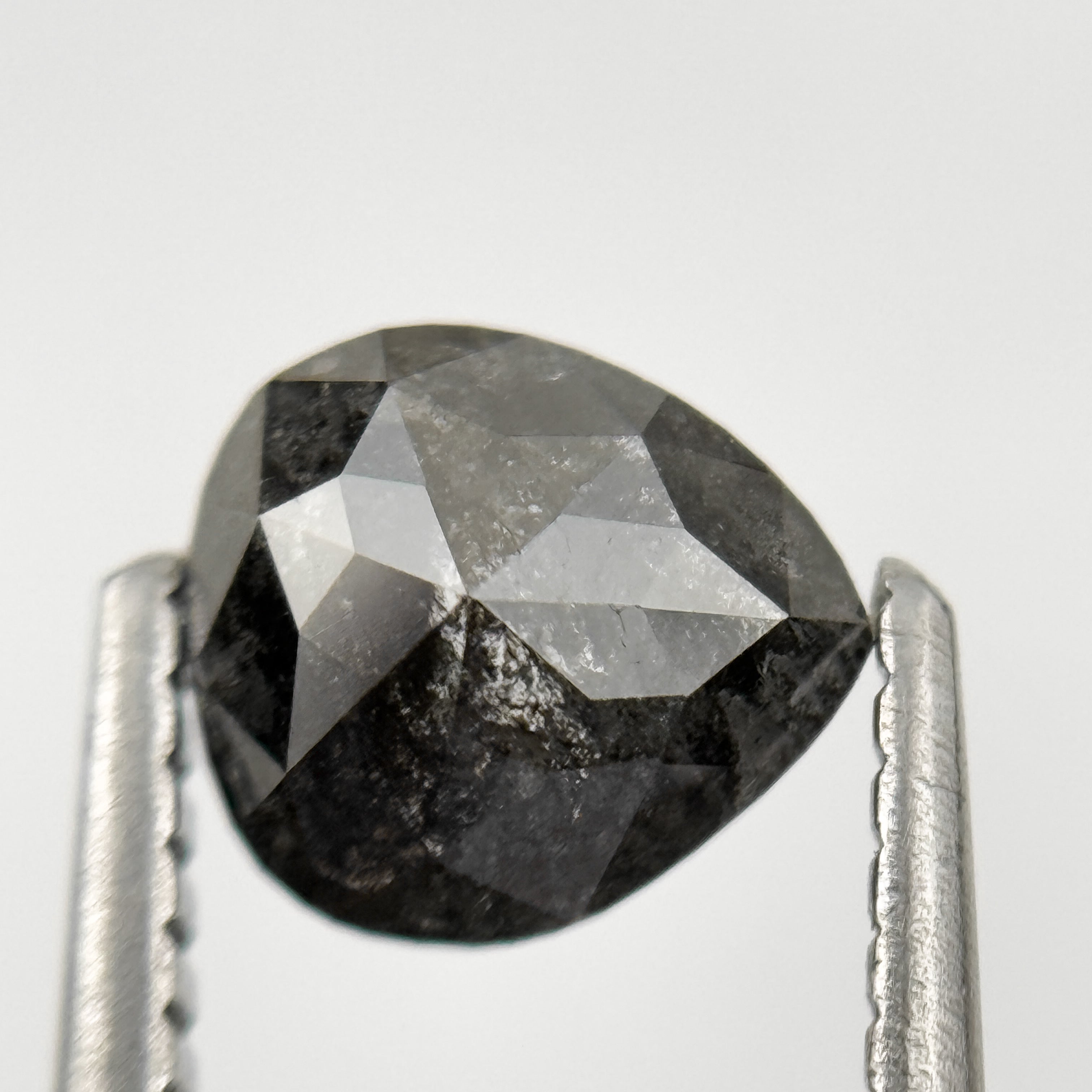 0.90 Ct Pear Rose Cut Grey Natural Minimalist Salt and Pepper Diamond