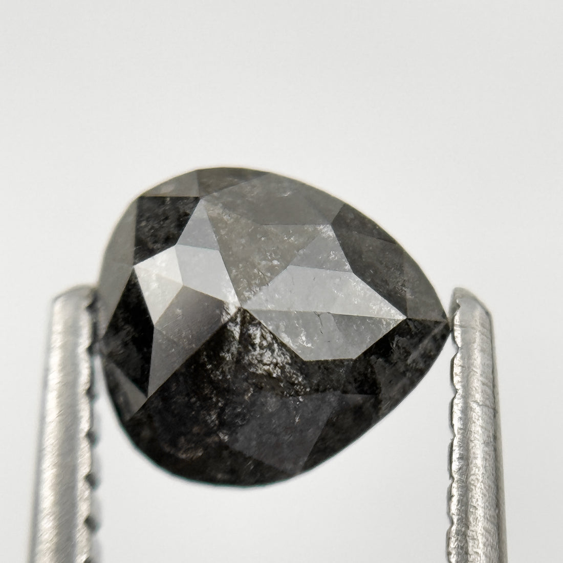 0.90 Ct Pear Rose Cut Grey Natural Minimalist Salt and Pepper Diamond