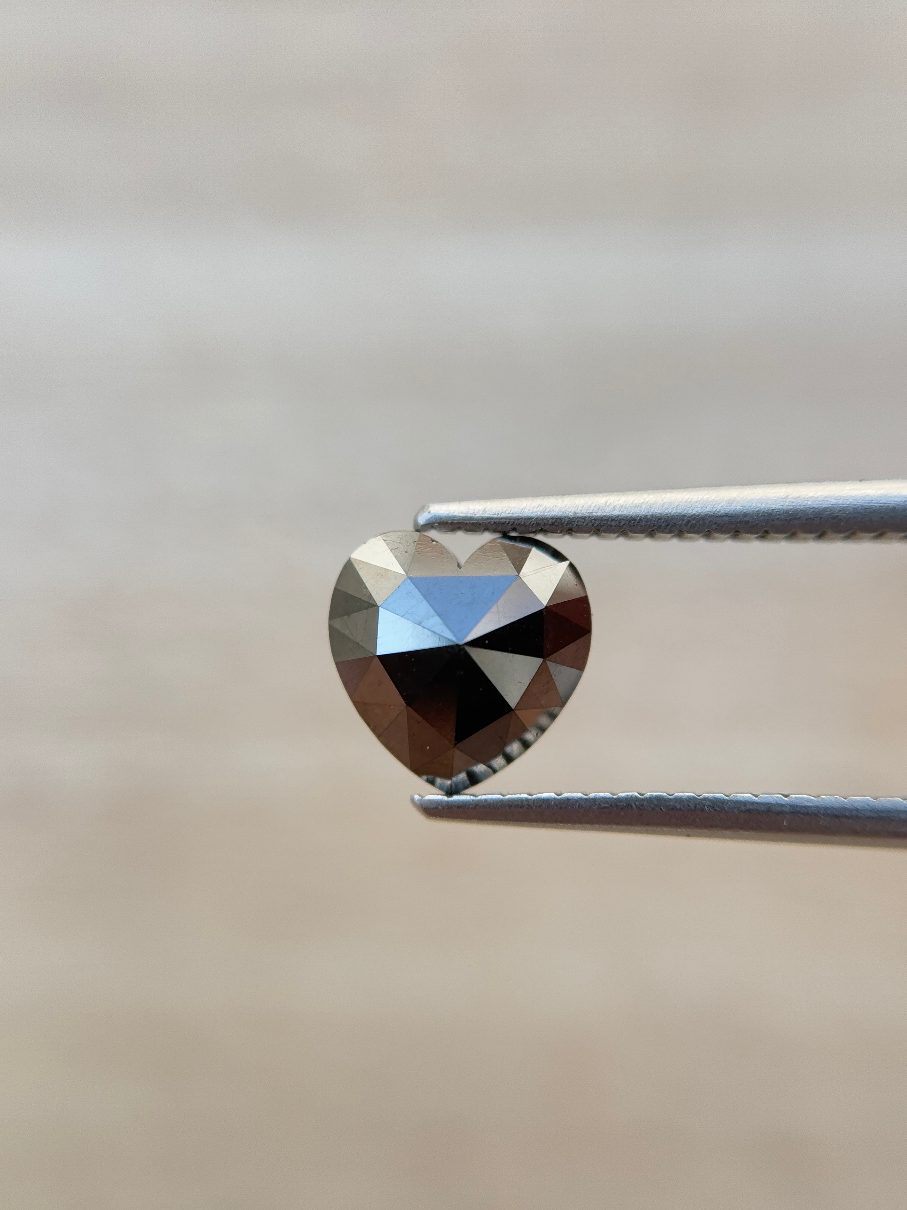 1.53 Ct Heart Rose Cut Black Natural Salt and Pepper Diamond