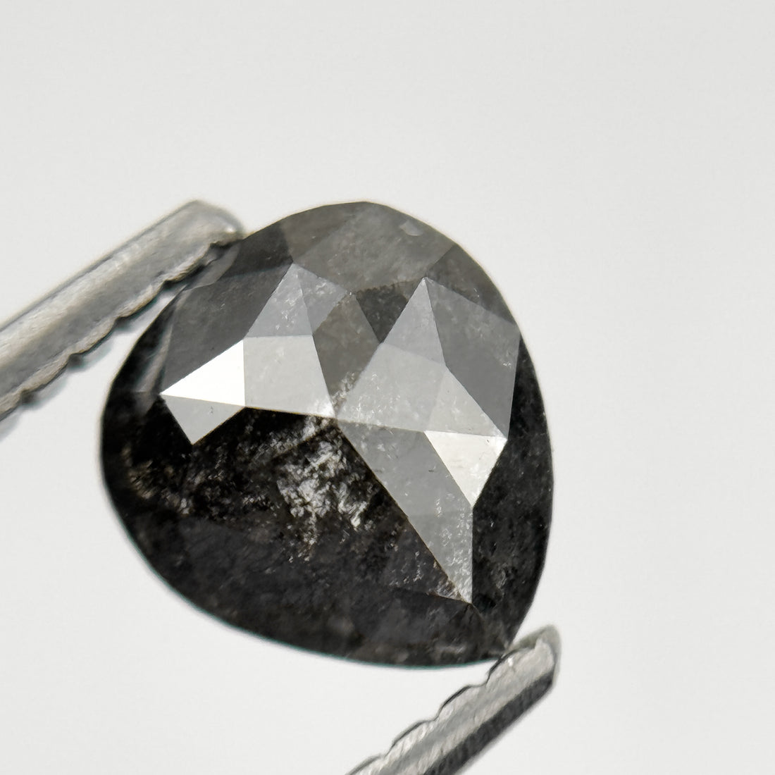 0.90 Ct Pear Rose Cut Grey Natural Minimalist Salt and Pepper Diamond