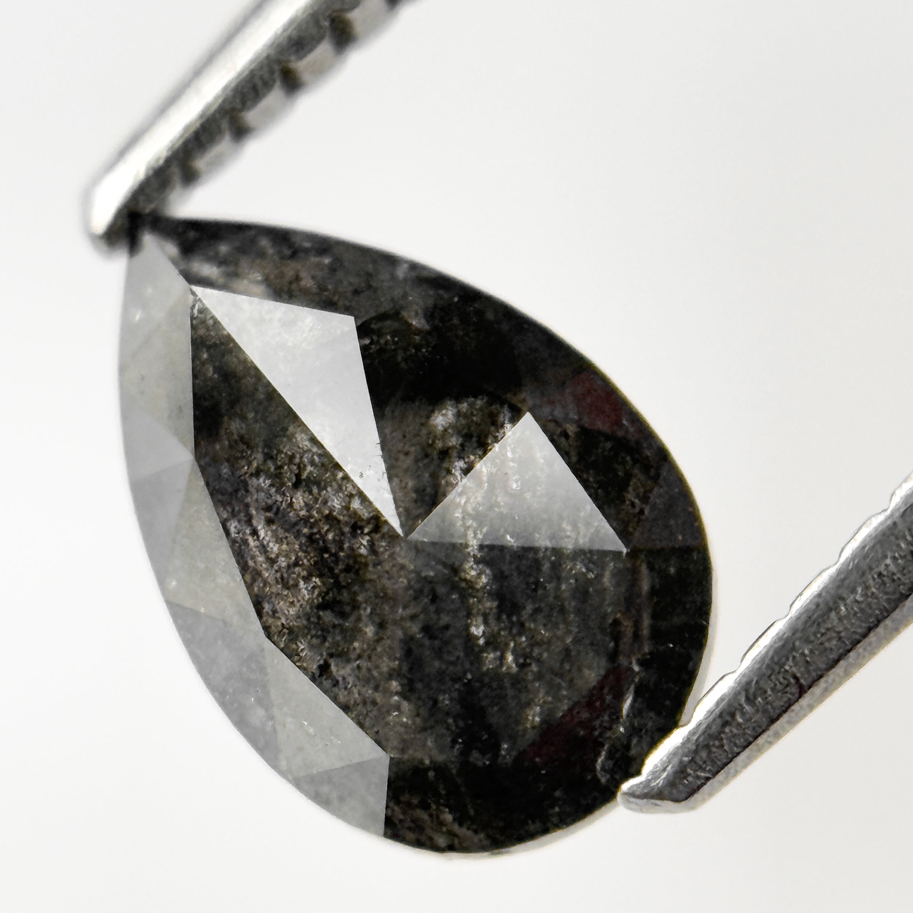 1.12 Ct Pear Rose Cut Grey Natural Salt and Pepper Diamond