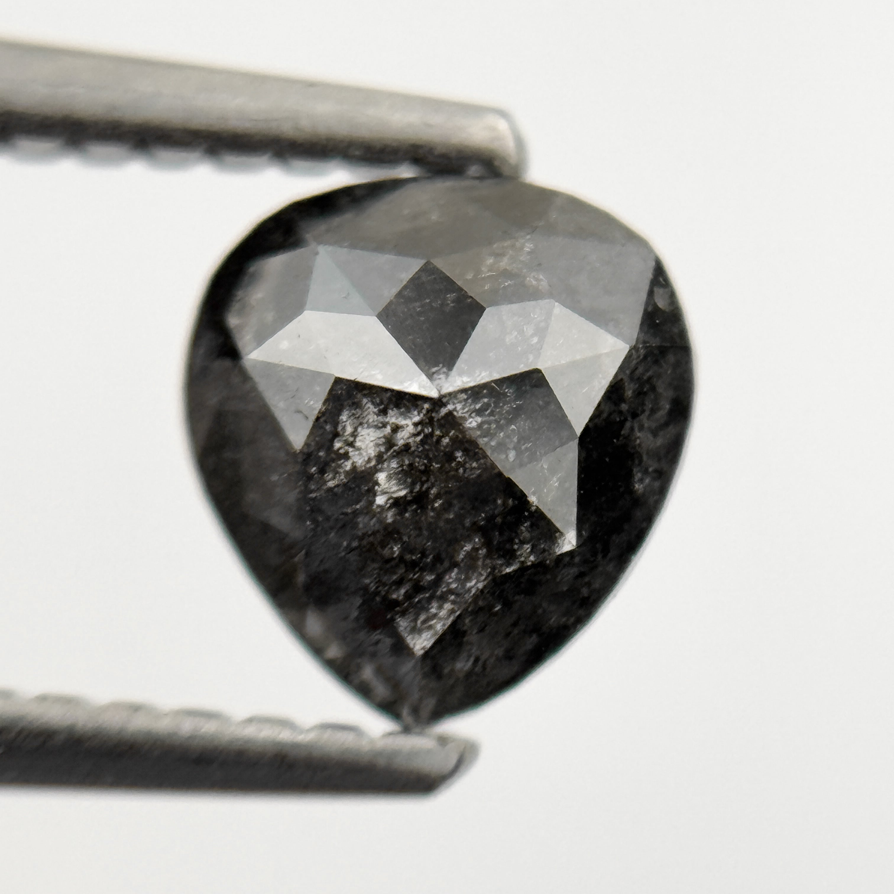 0.90 Ct Pear Rose Cut Grey Natural Minimalist Salt and Pepper Diamond