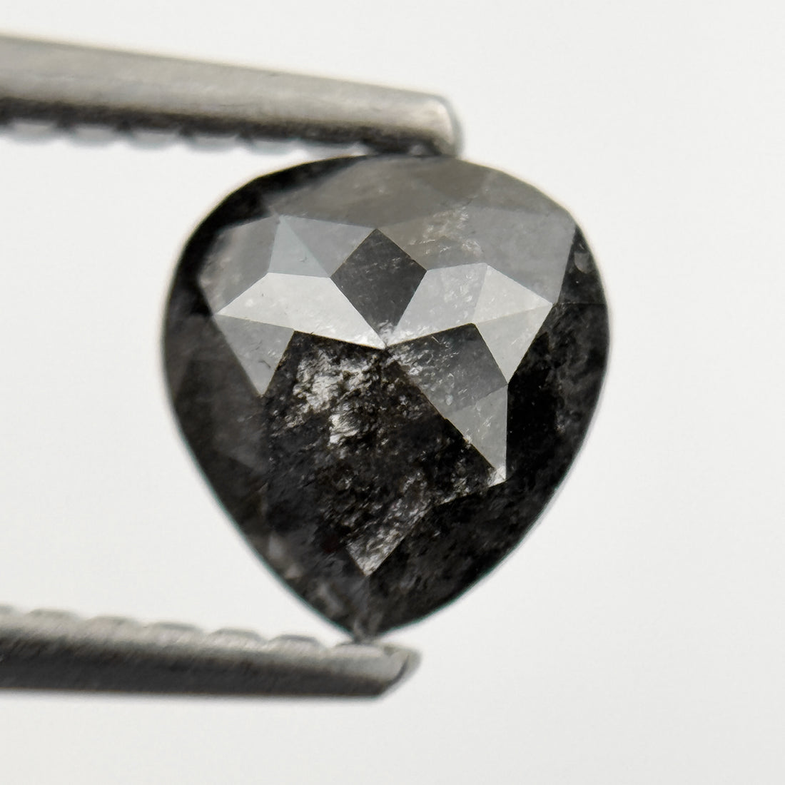0.90 Ct Pear Rose Cut Grey Natural Minimalist Salt and Pepper Diamond