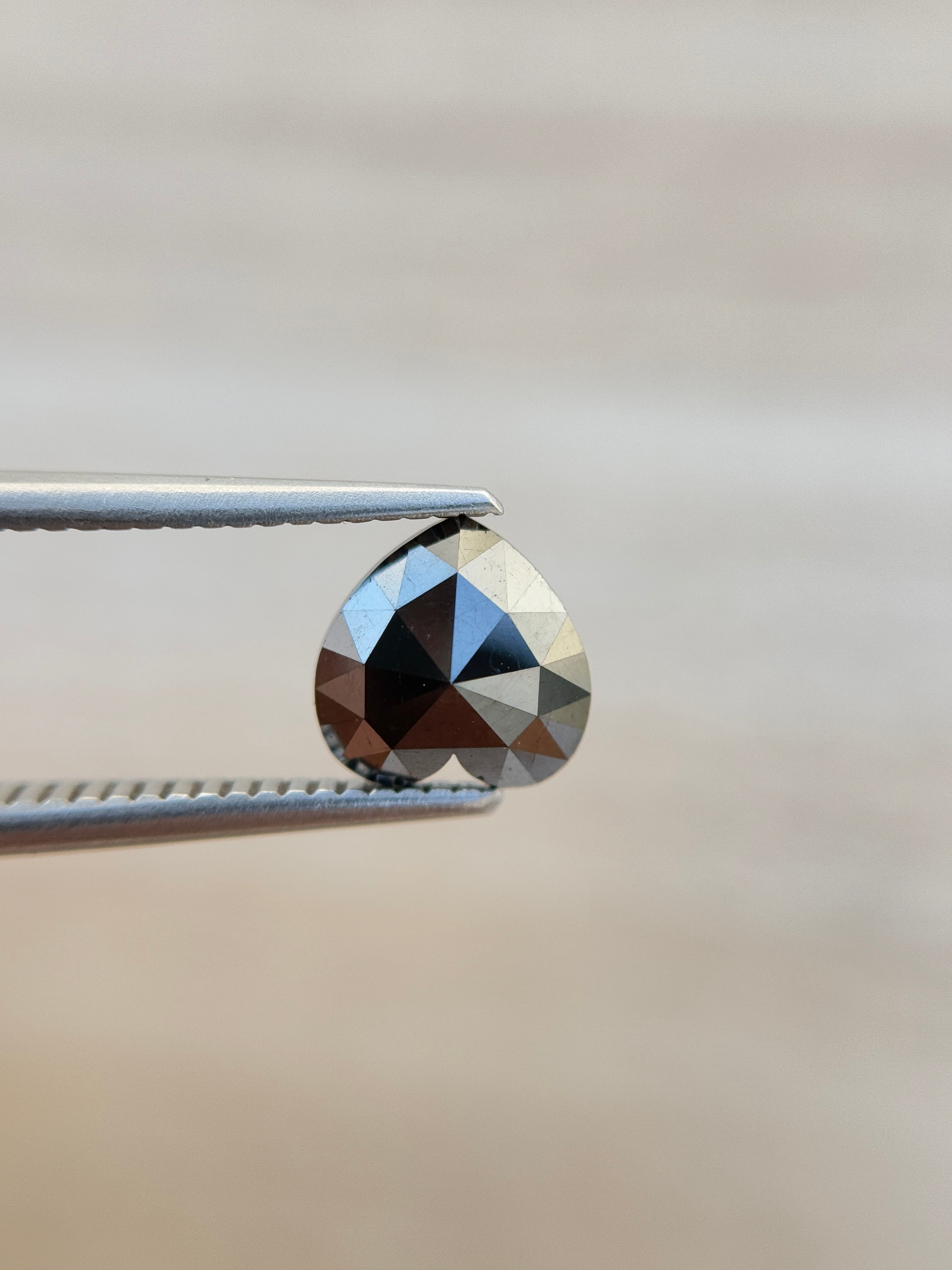 1.53 Ct Heart Rose Cut Black Natural Salt and Pepper Diamond