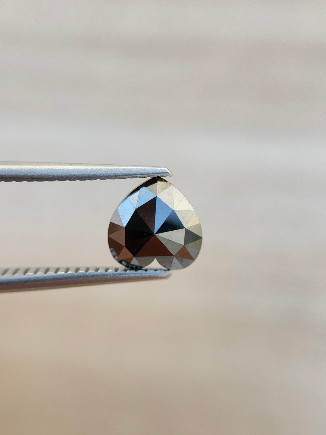 1.53 Ct Heart Rose Cut Black Natural Salt and Pepper Diamond