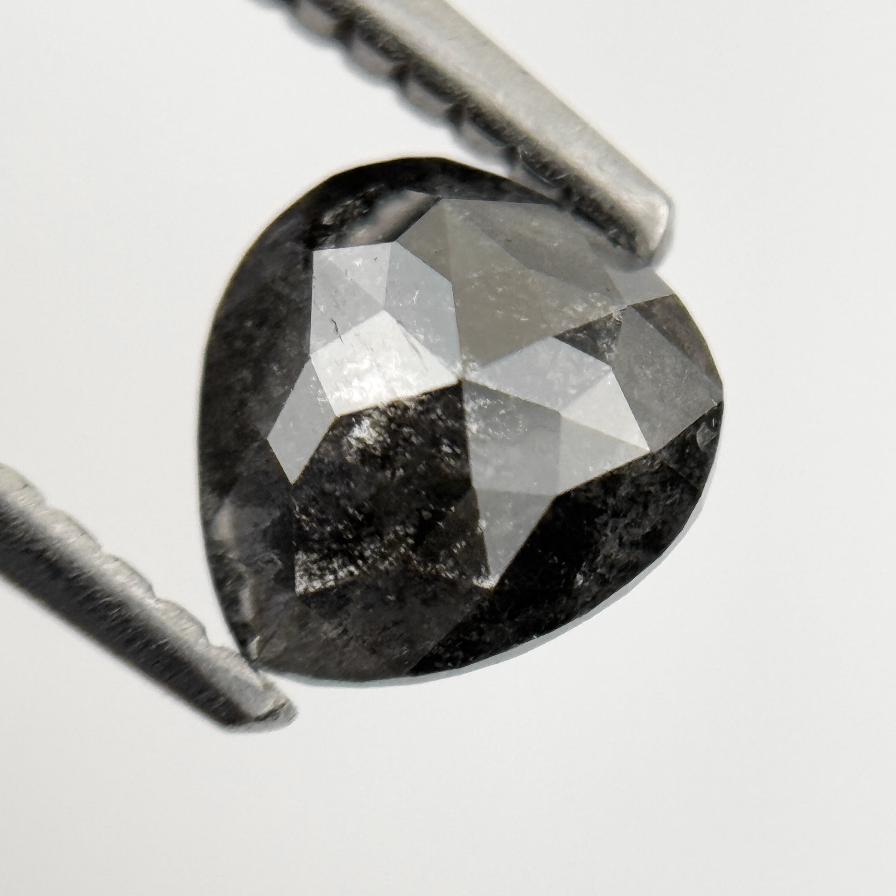 0.90 Ct Pear Rose Cut Grey Natural Minimalist Salt and Pepper Diamond