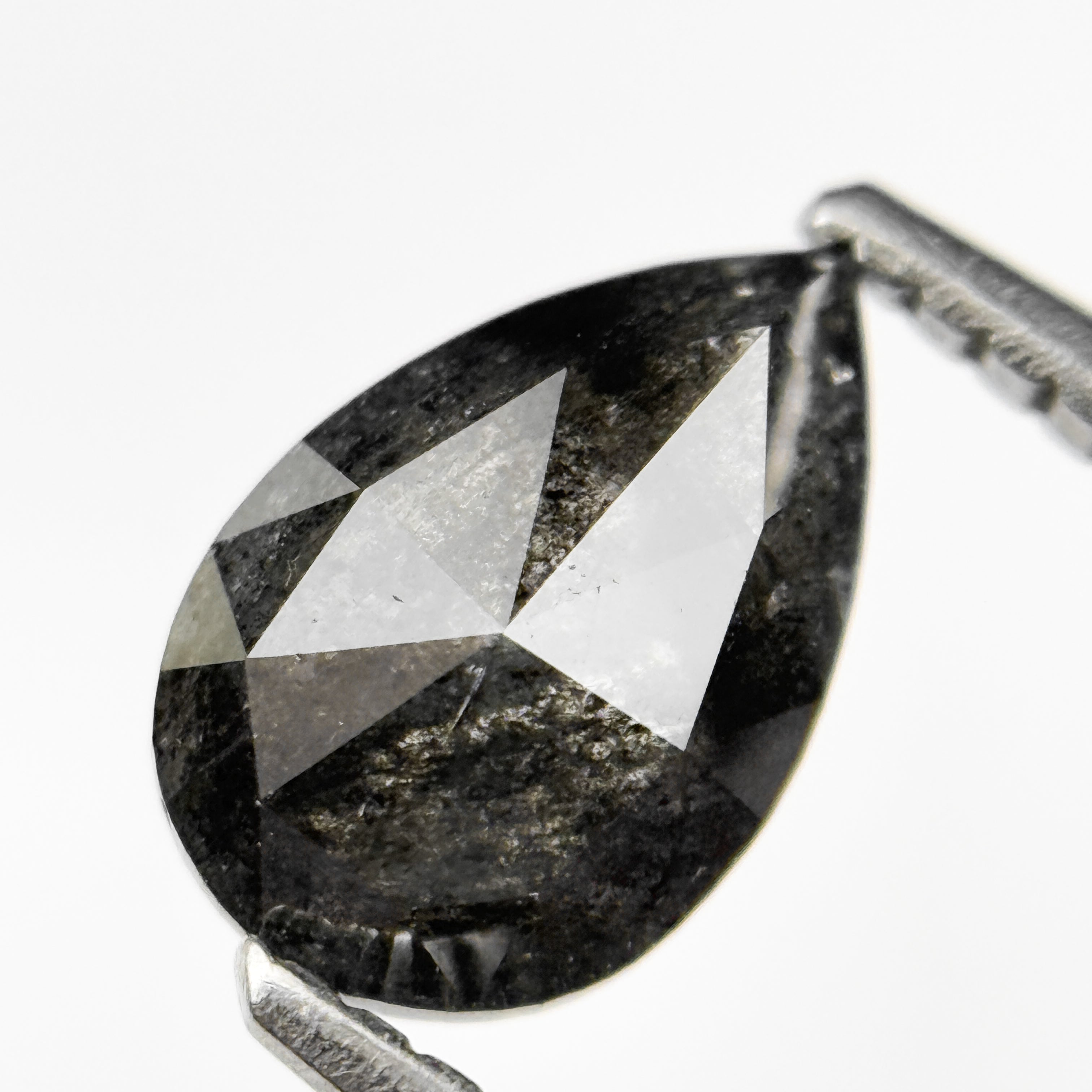 1.12 Ct Pear Rose Cut Grey Natural Salt and Pepper Diamond