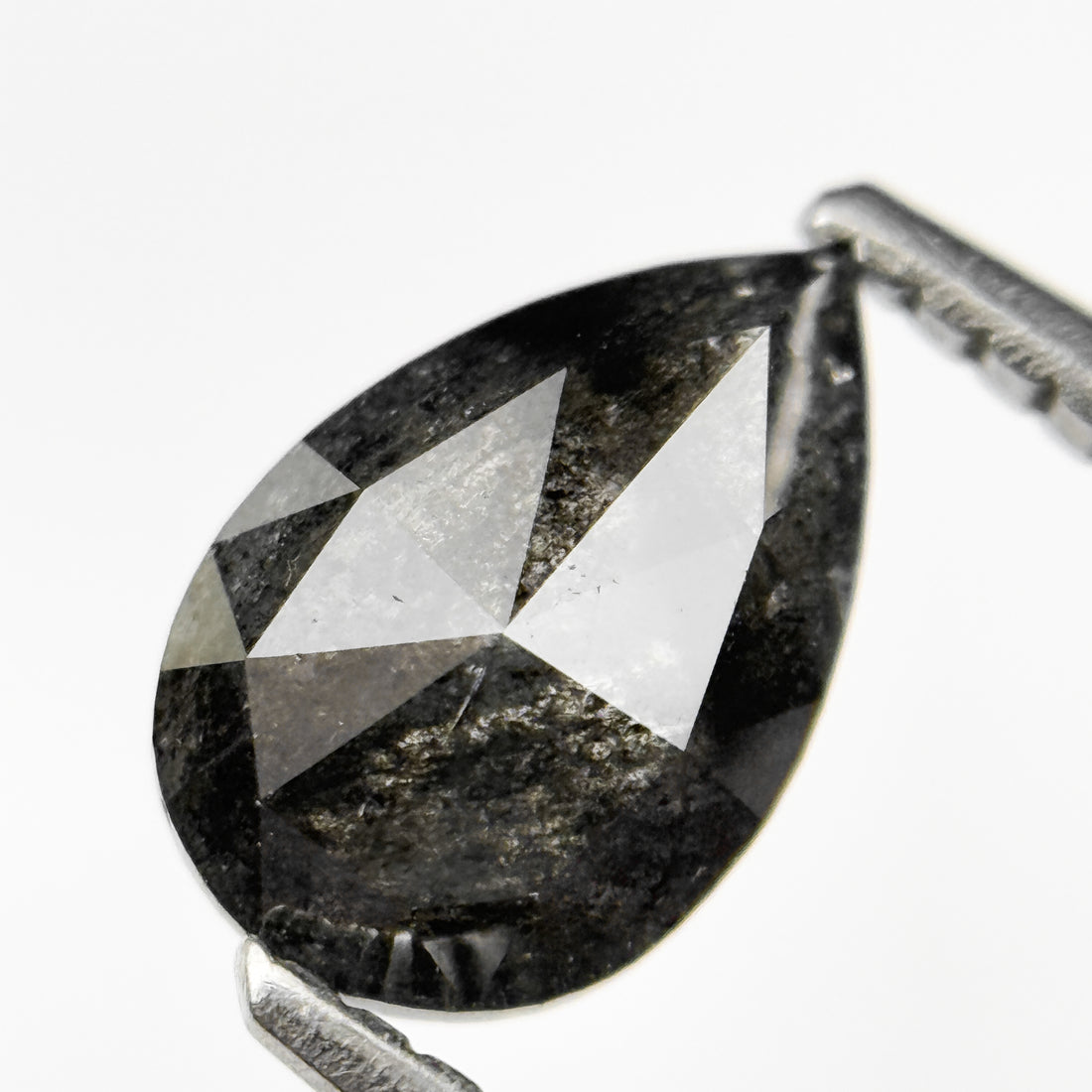 1.12 Ct Pear Rose Cut Grey Natural Salt and Pepper Diamond